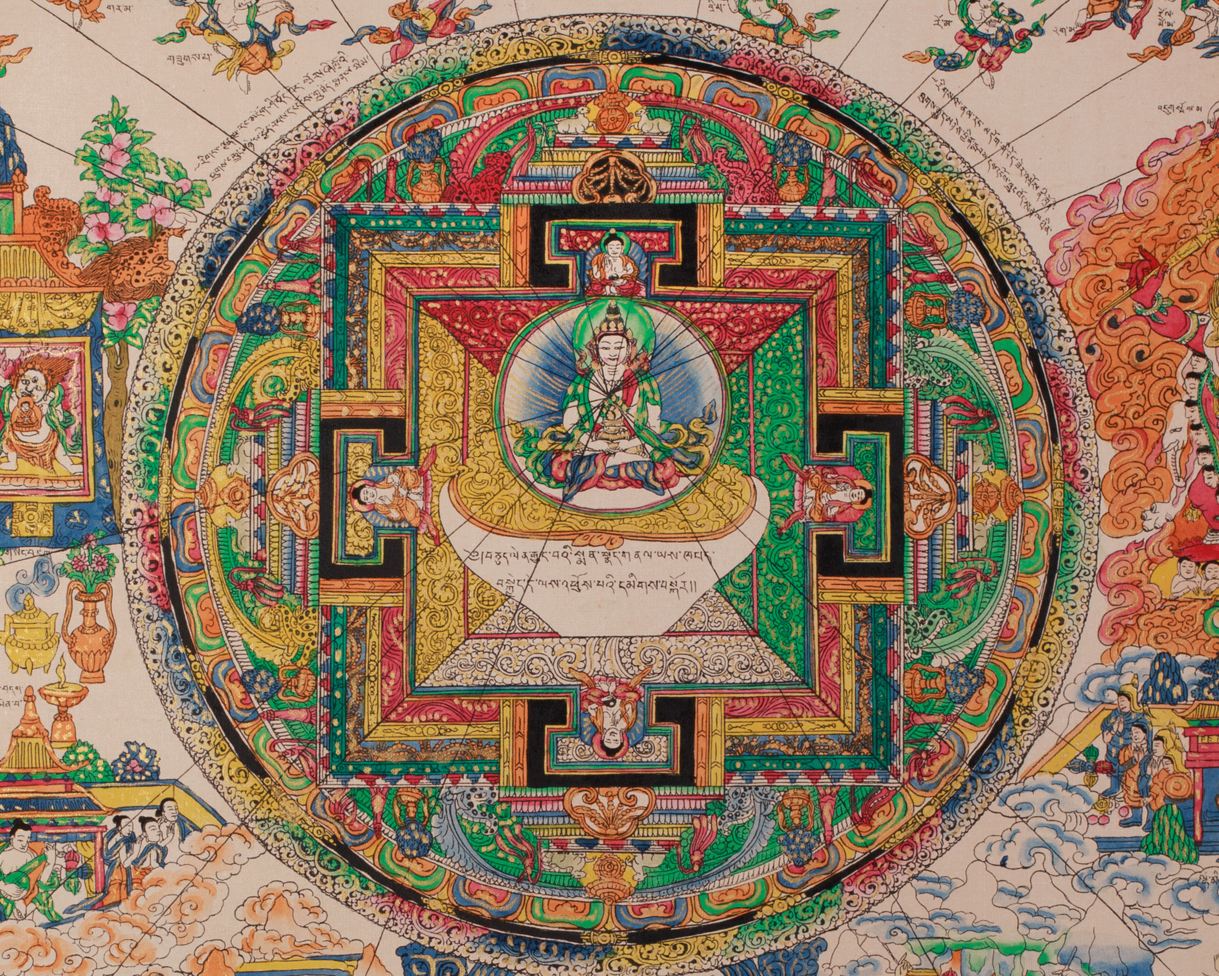Cosmos of Healing Tibetan Thangka | Meditation and Devotional Artwork