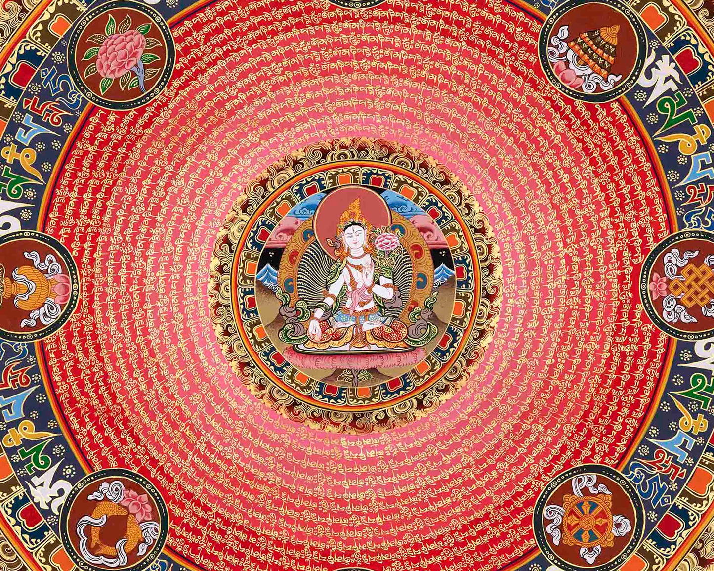 White Tara Mantra Mandala Thangka | Sacred Thangka Painting