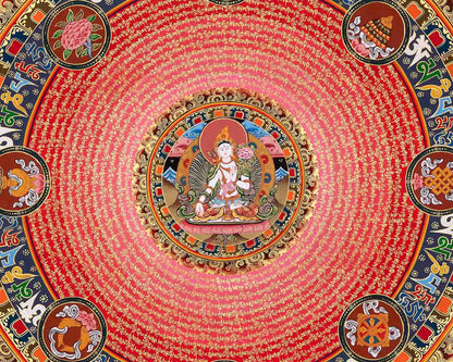 White Tara Mantra Mandala Thangka | Sacred Thangka Painting