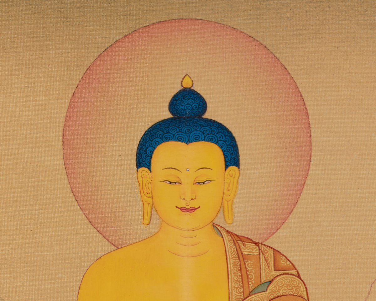 Hand-Painted Buddha In Bhumi Sparsha Mudra Thangka | Tibetan Buddha Painting