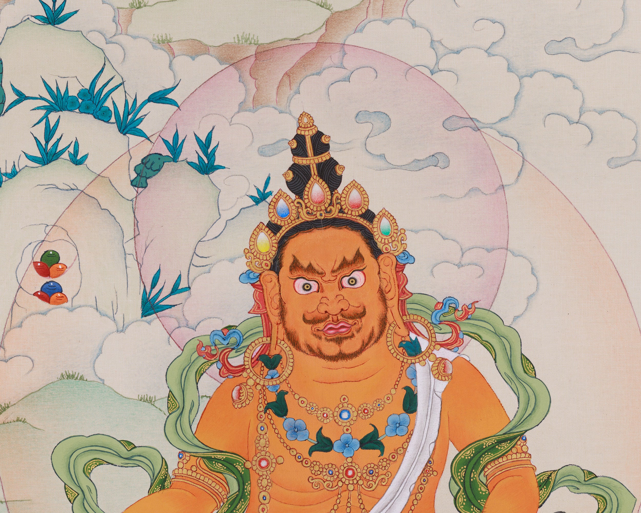 Hand-painted Dzambhala Thangka | Spiritual Wealth