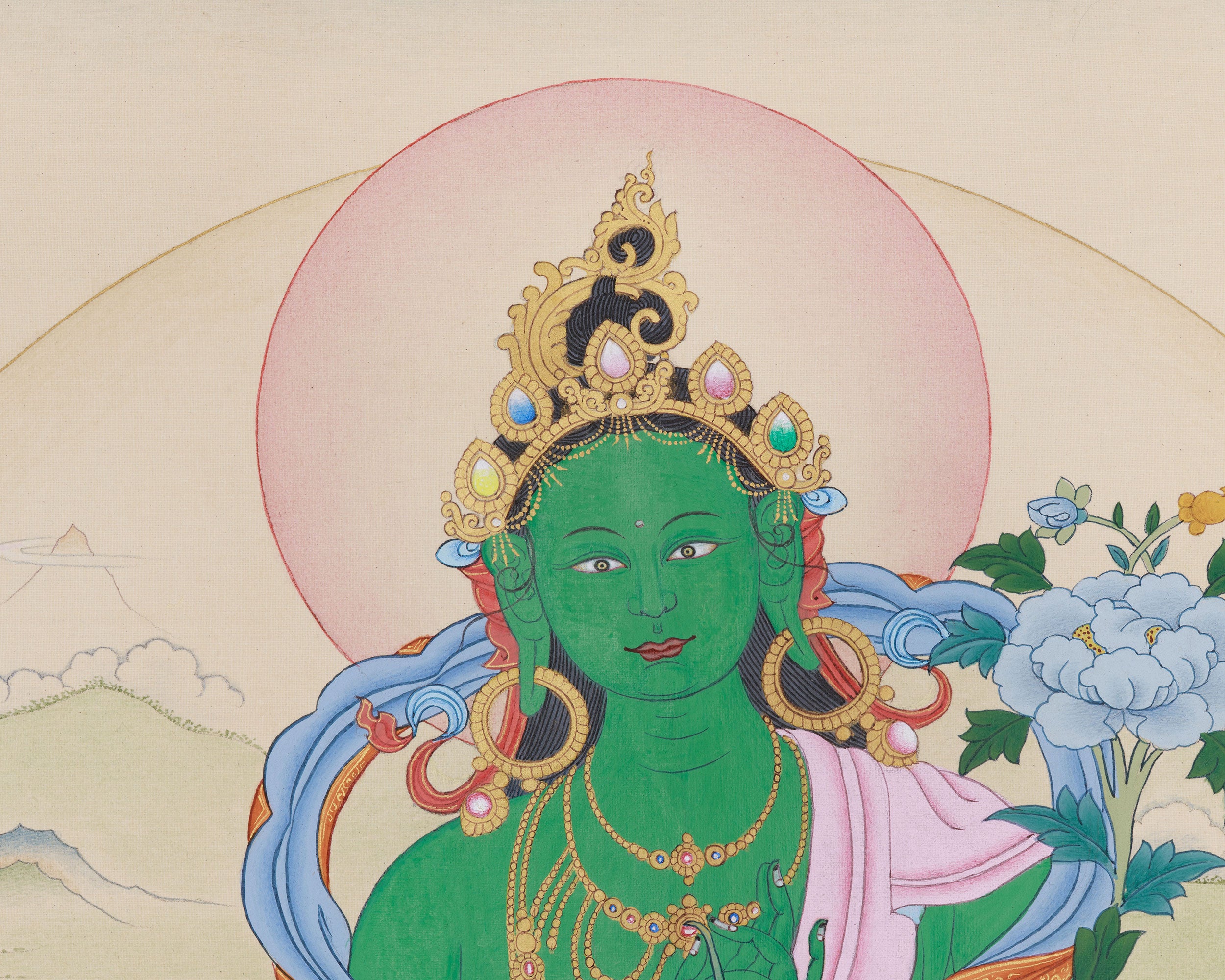 Female Buddha, Green Tara Painting | Compassionate Goddess of Liberation