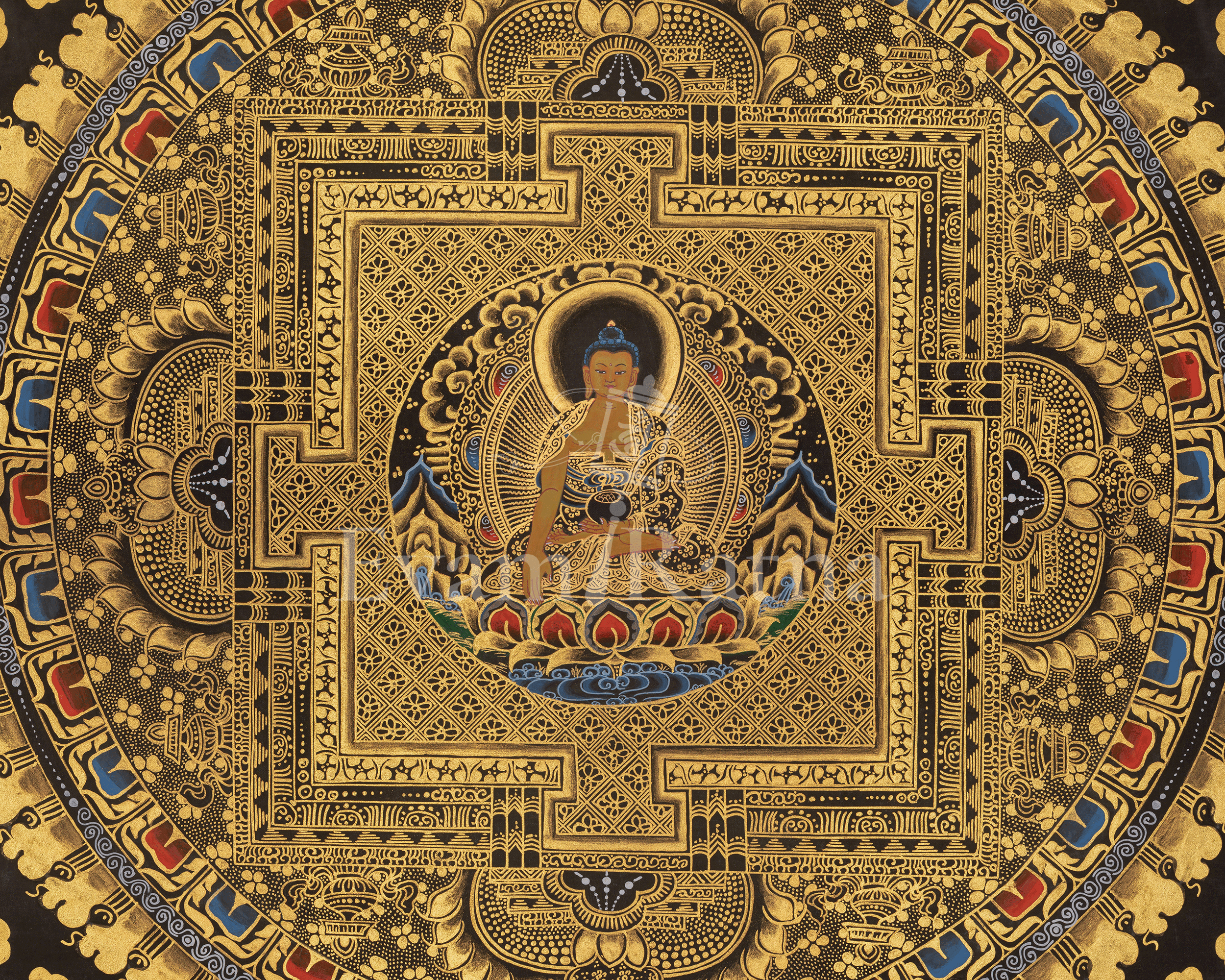 Buddha Mandala Vajrayana Art | Shakyamunin Buddhist Thangka | Wall Hanging