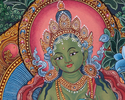 Green Tara Goddess Digital Newari Print | The Mother Tara Art For Mindfulness & Meditation