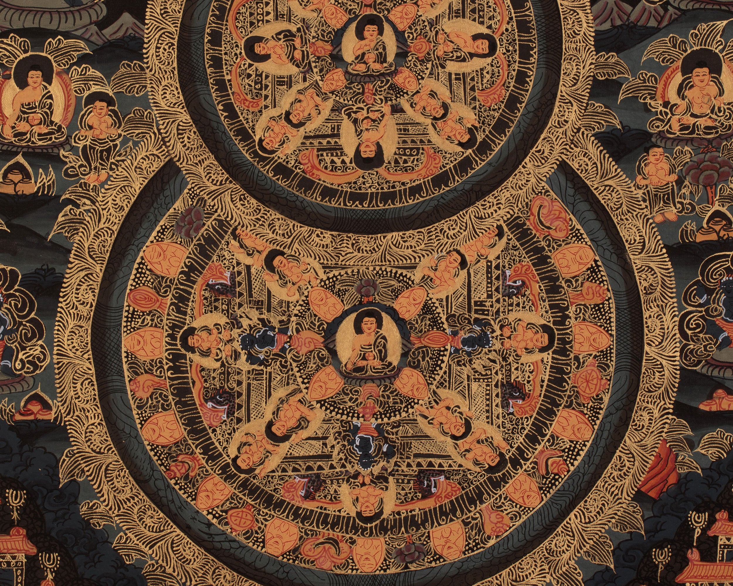 Triple Mandala of Buddha Thangka | Sacred Hand-Painted Buddhist Thangka Artwork