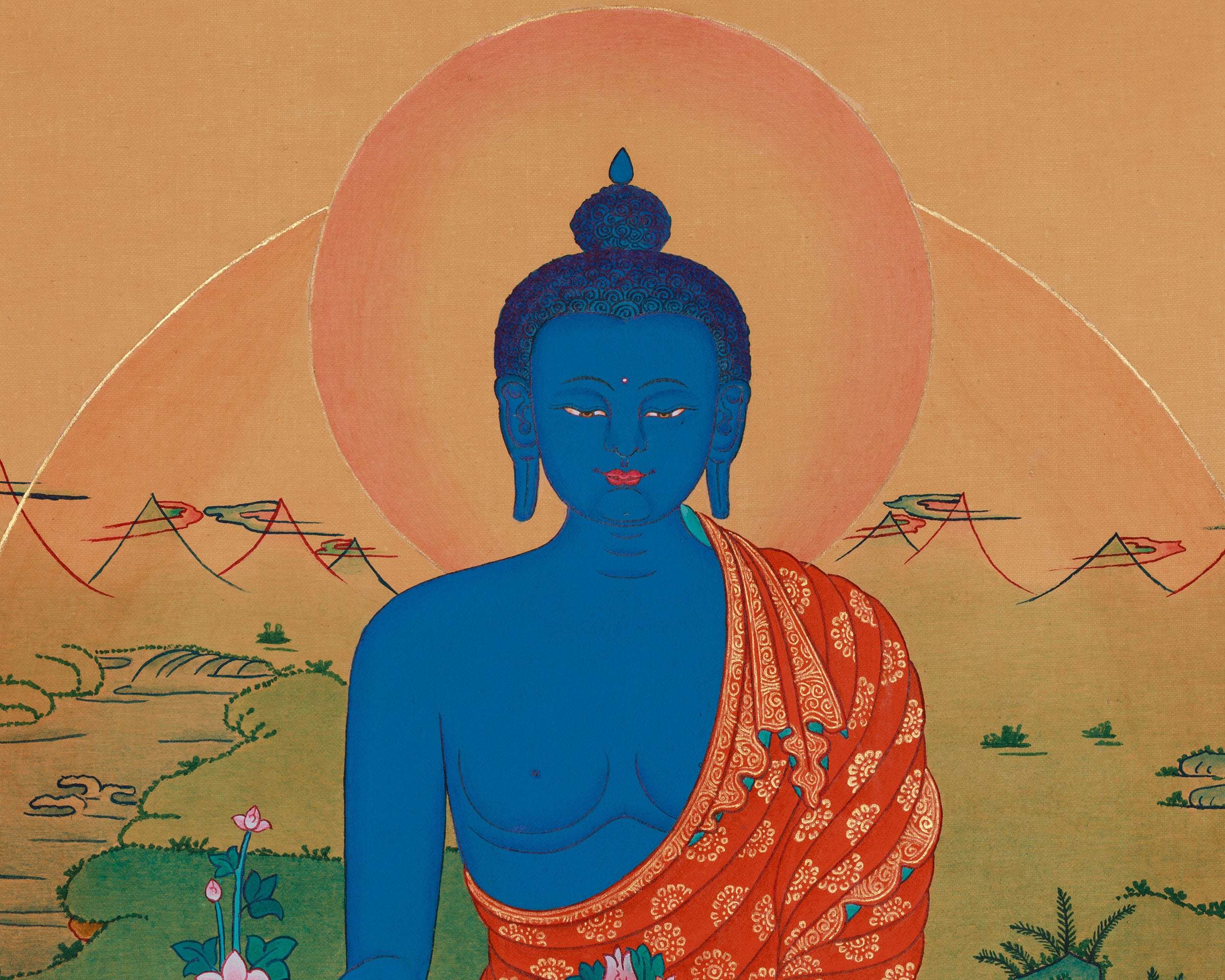 Bhaisajyaguru Tibetan Thangka | Medicine Buddha Art | Healing Deity