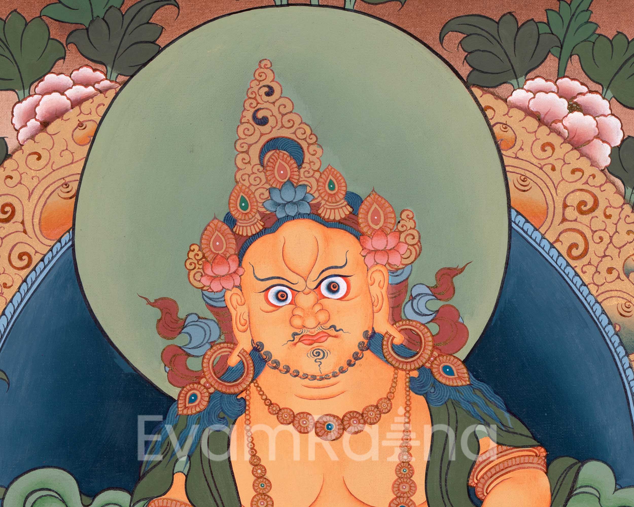 Hand Painted Dzambhala Thangka | Sacred Art for Wealth and Abundance | Spiritual Wall Decor