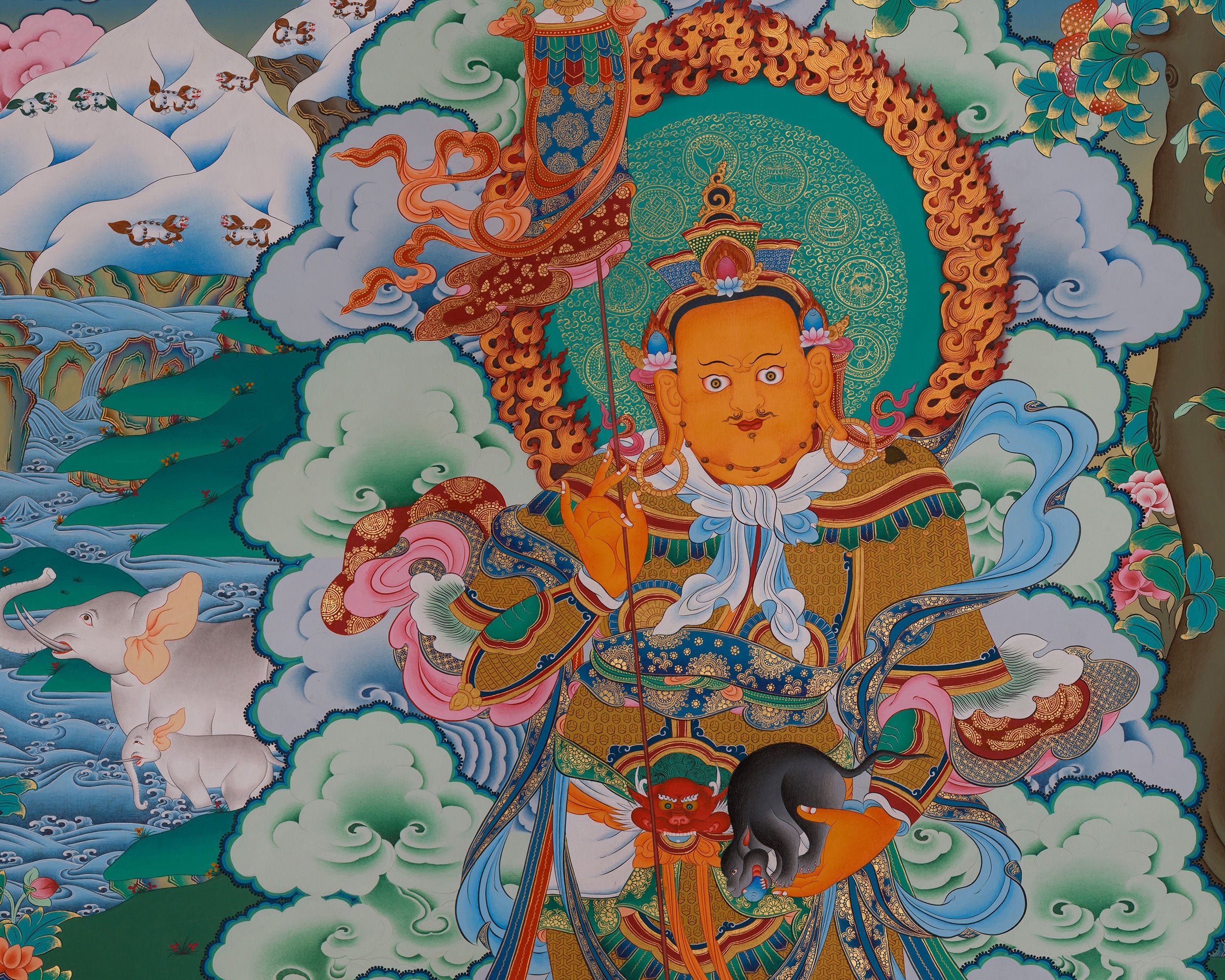 Traditional Thangka of Vaisravana | Tibetan Wealth God | Protector Deity