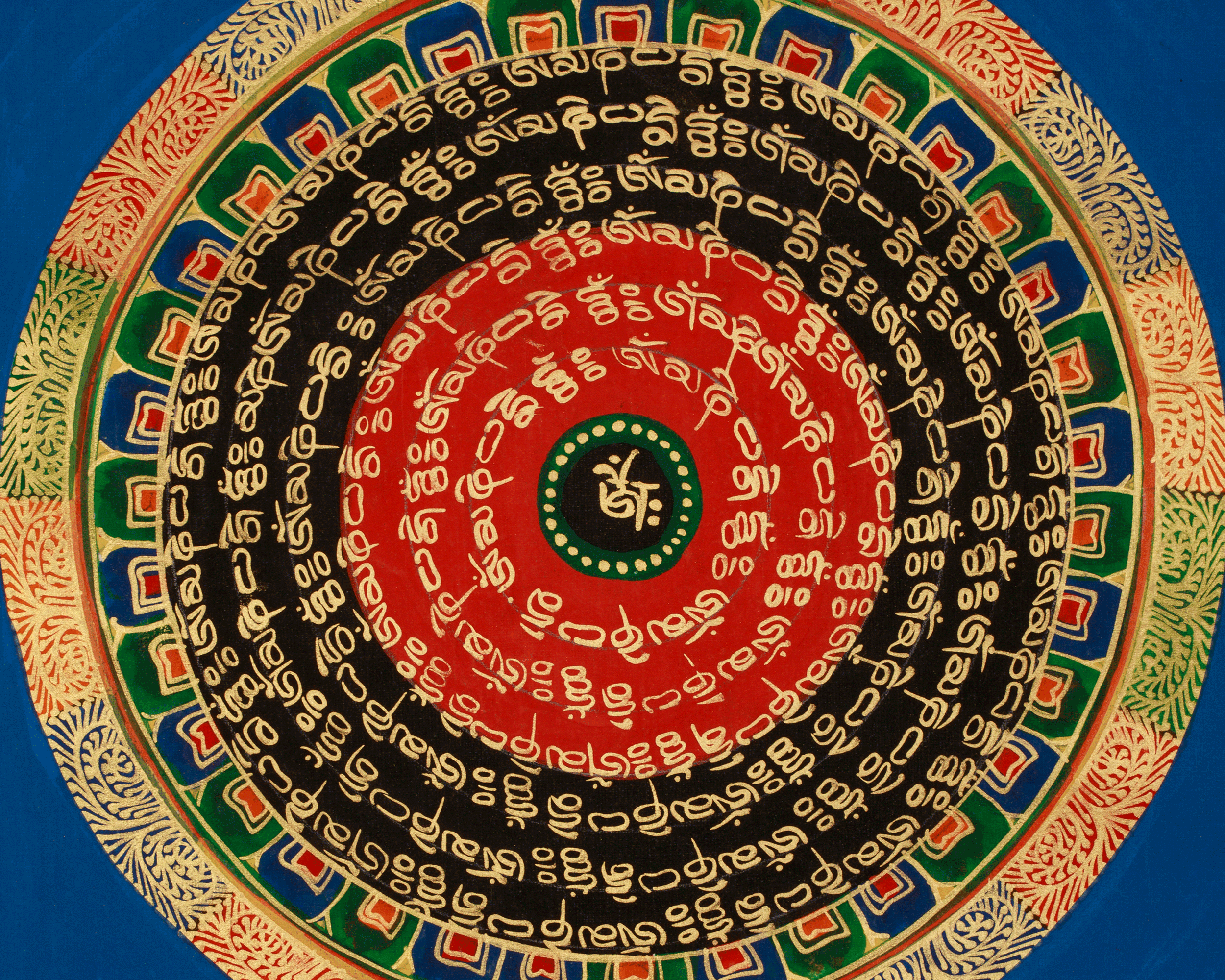 Spiritual Thangka of Mantra Mandala | Hand-Painted Himalayan Buddhist Artwork