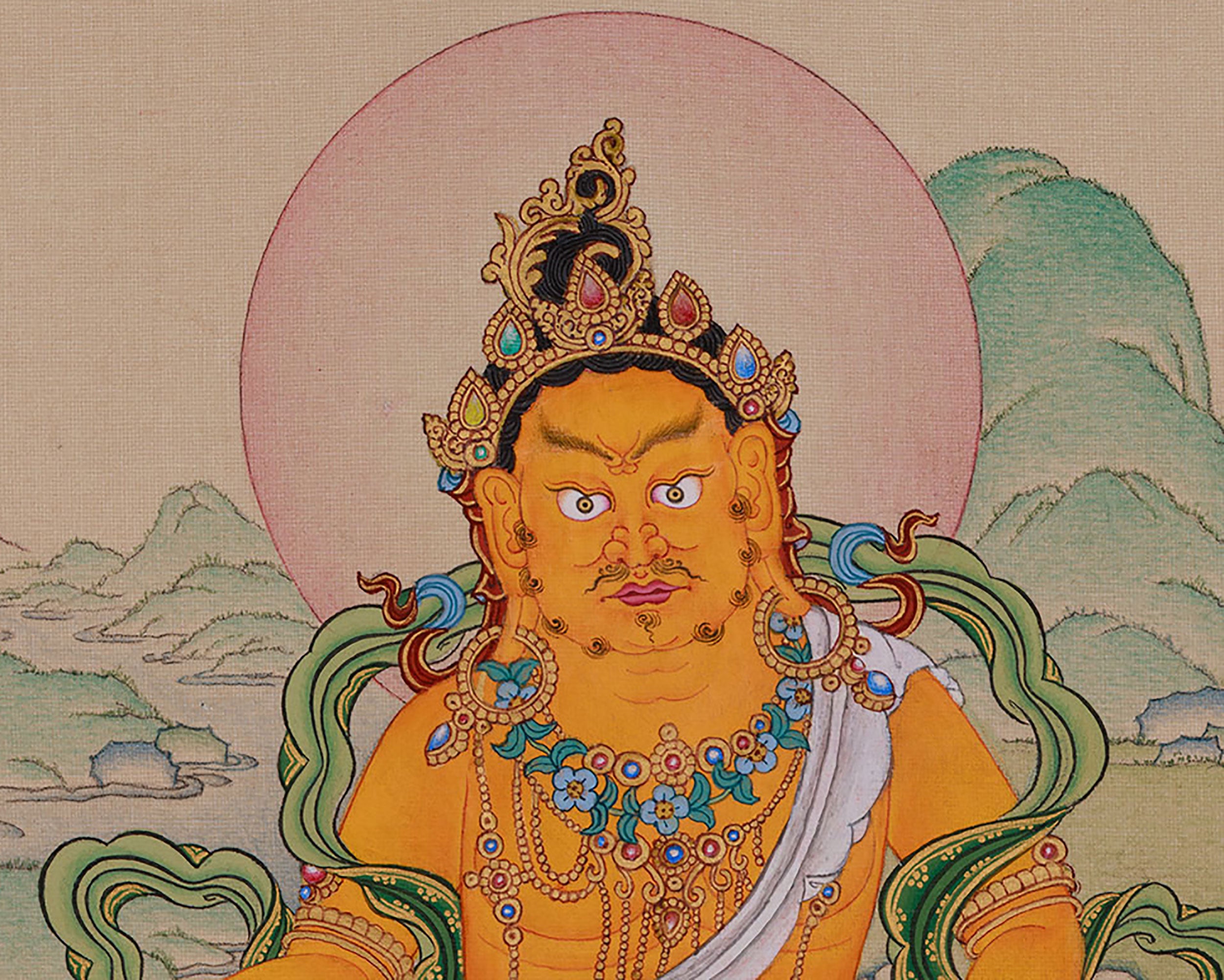 Powerful Wealth Deity, Jambhala | Thangka Painting for Prosperity