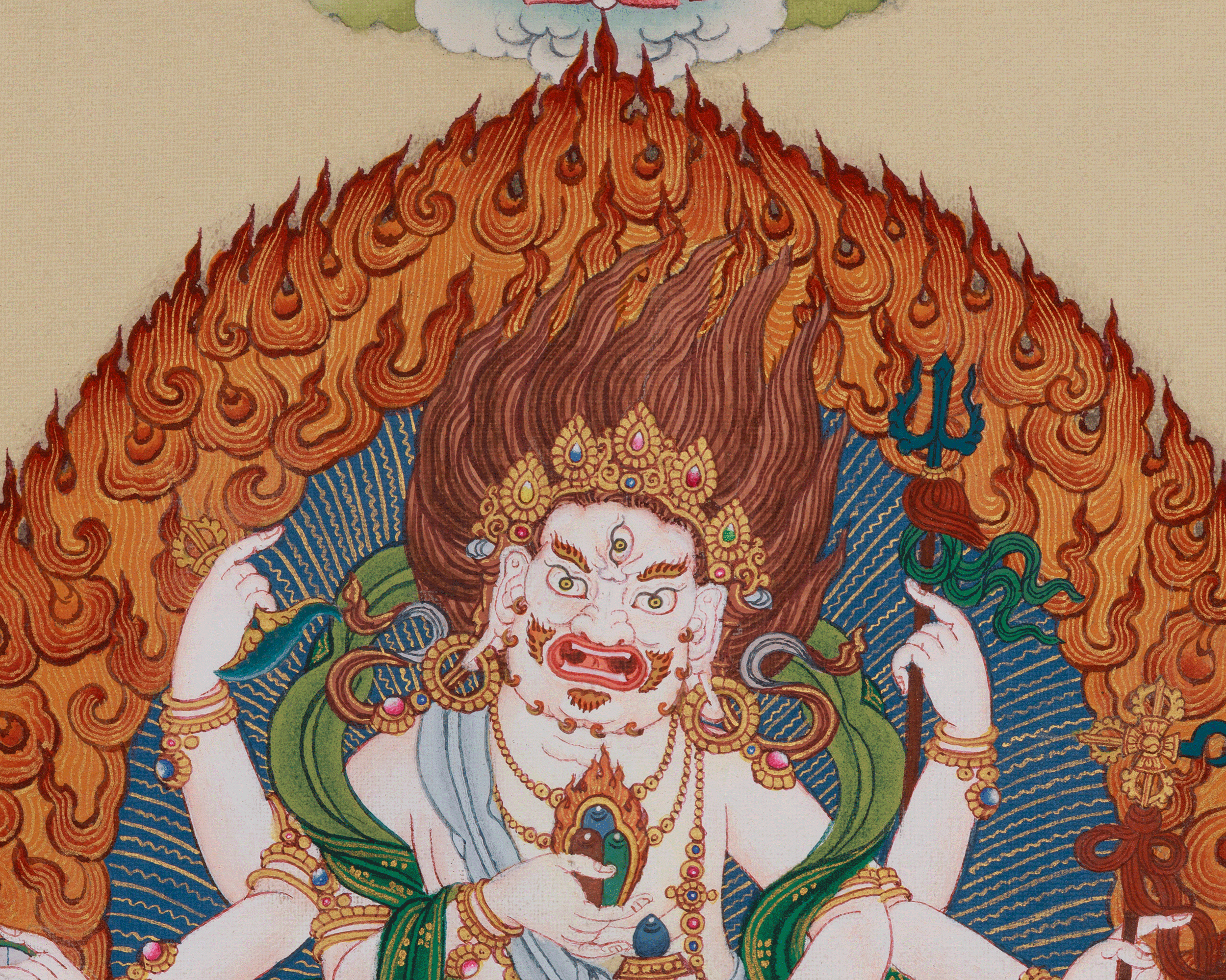 White Mahakala with Vajradharma Thangka | Representing Guardian Deities