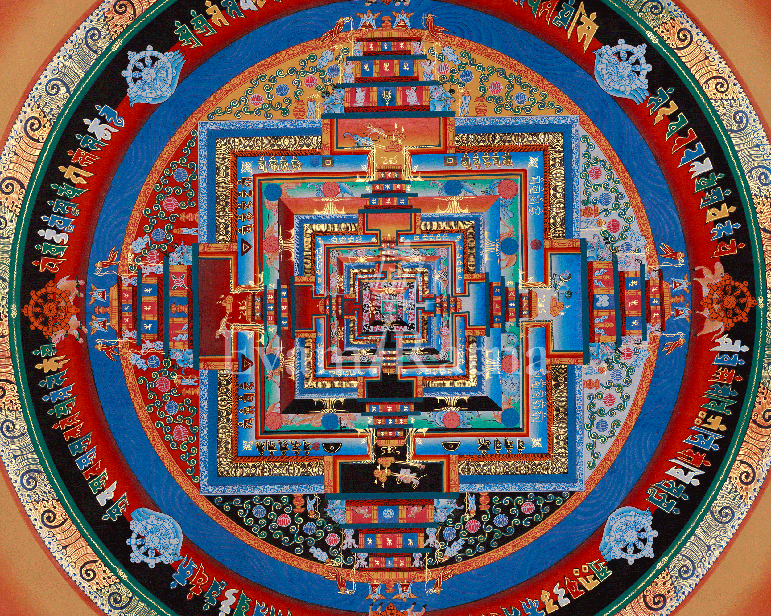 Spiritual Kalachakra Mandala Thangka | Himalayan Buddhist Mandala Painting