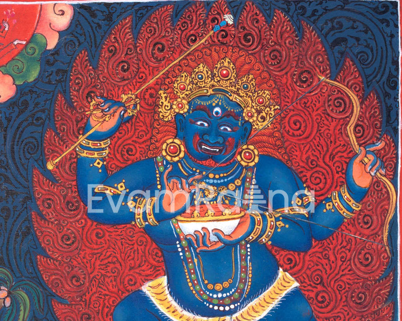 Hand Painted Ganesh Thangka | Hindu Deity Of Wealth | Traditional Wall Decoration