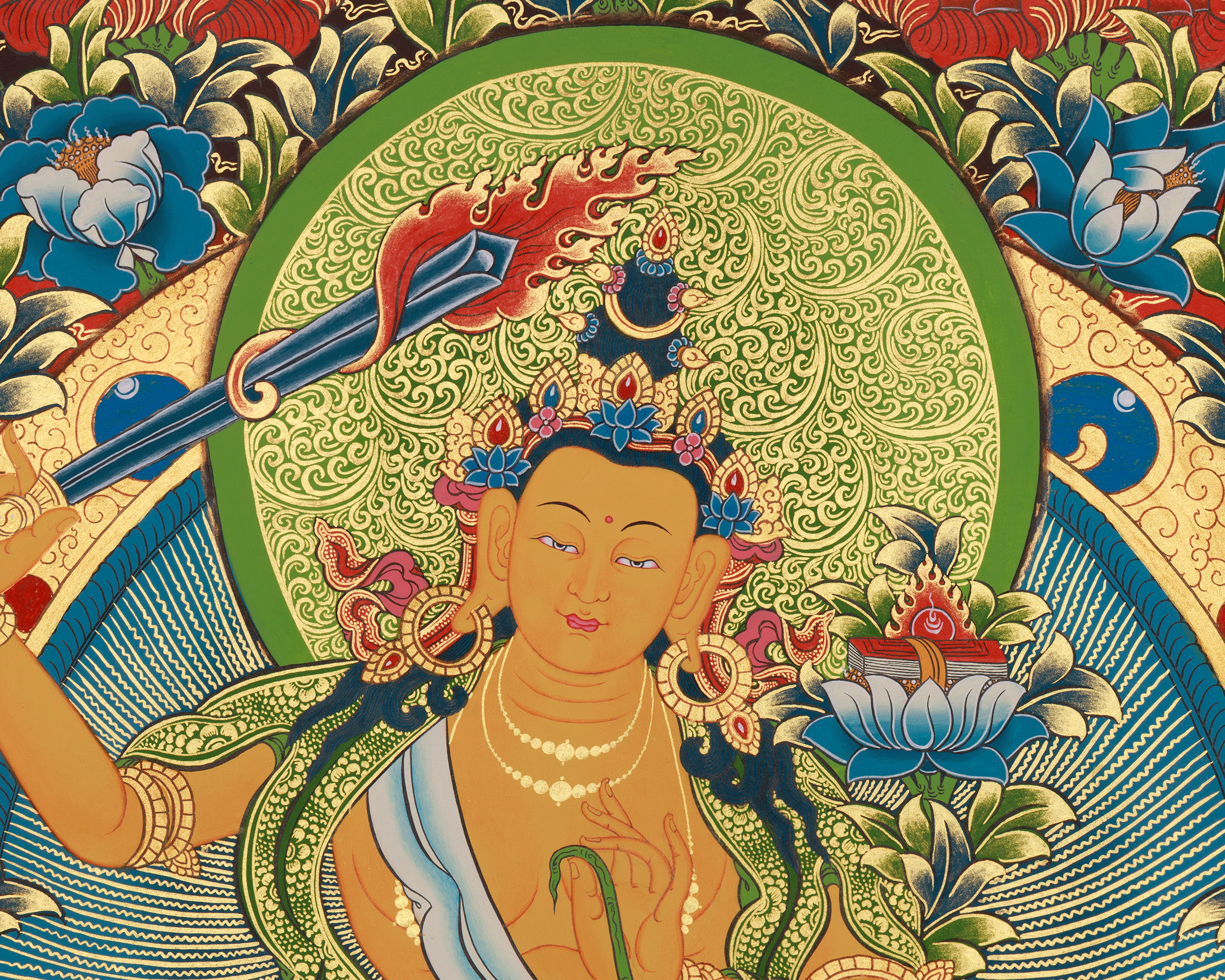 Himalayan Art of Manjushri | Sacred Thangka of Wisdom and Enlightened Clarity