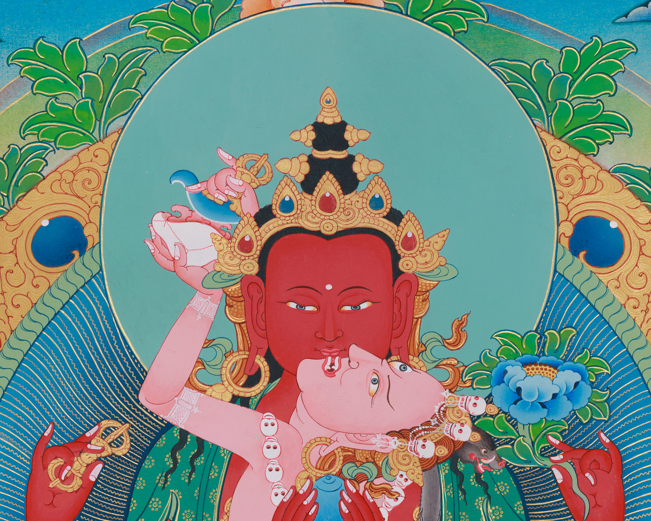 Traditional Red Chenrezig Thangka | Sacred Art of Compassion