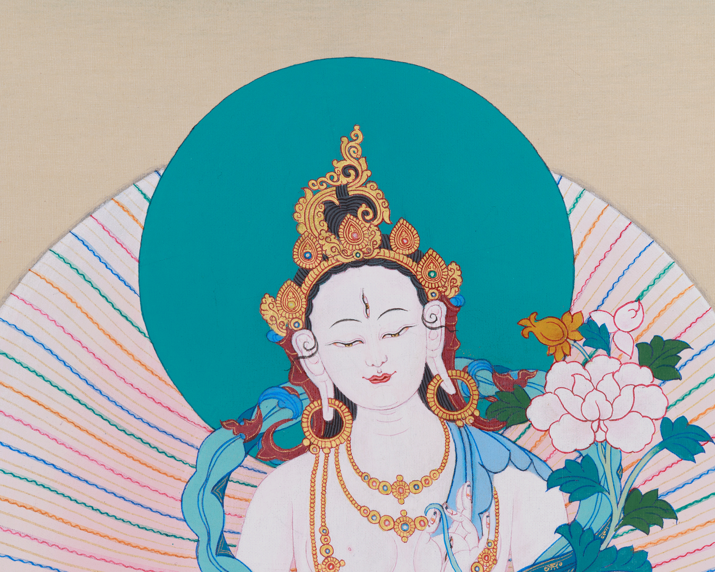 Three Long Life Deities Thangka - White Tara, Amitayus Buddha and Namgyalma