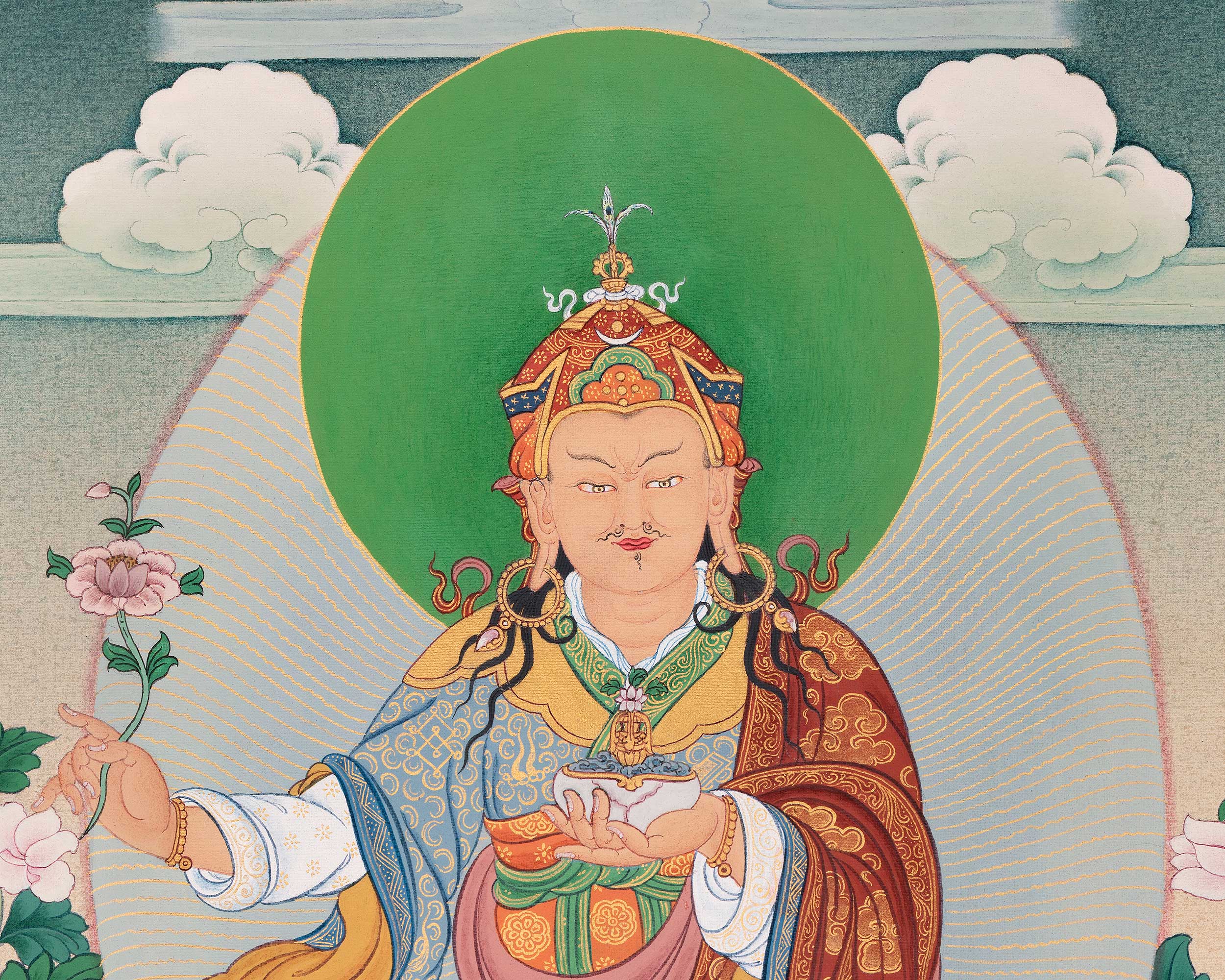 Tibetan Standing Guru with Four Bodhisattva | High-Quality Giclee Canvas Print