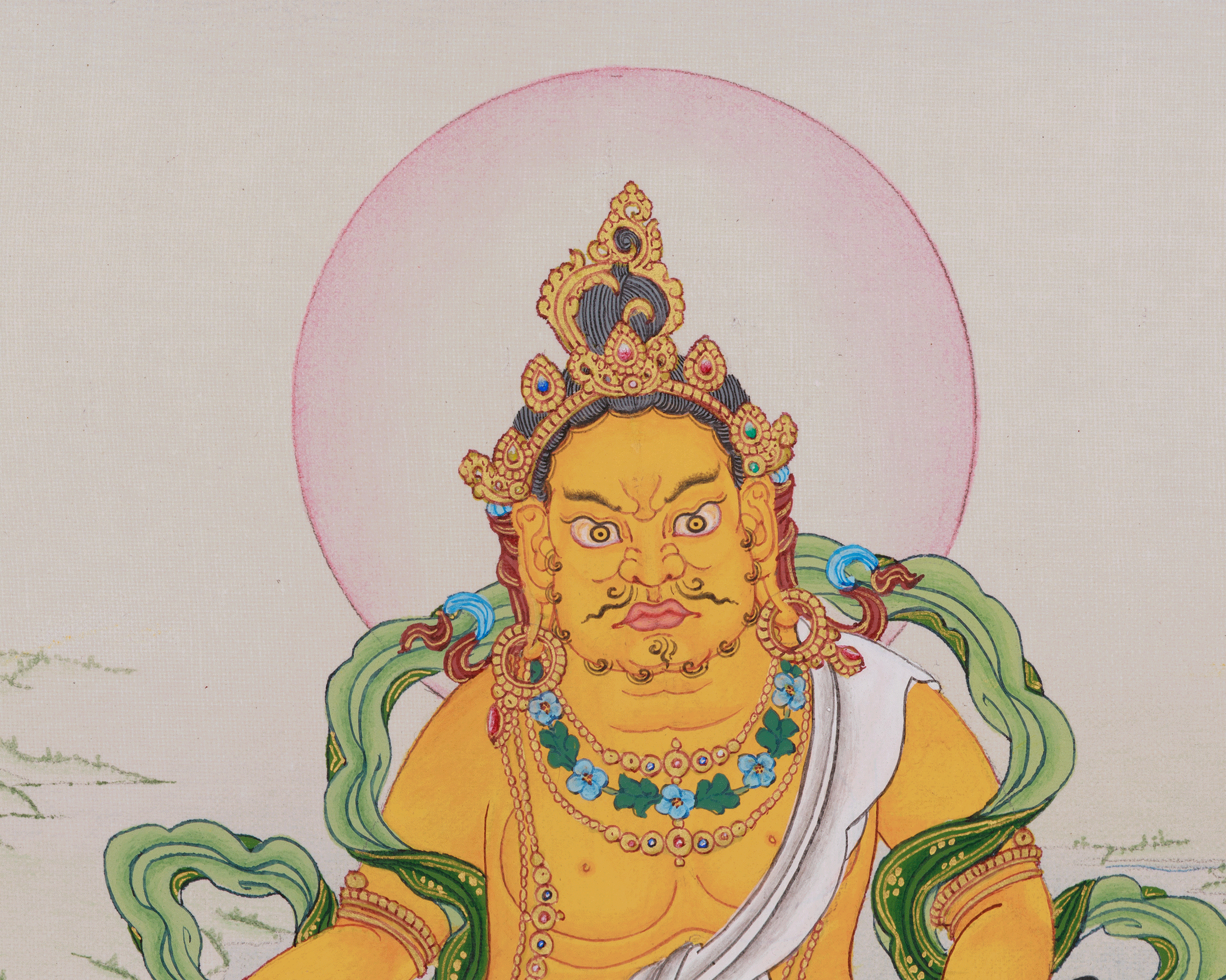 Sacred Thangka of Yellow Jambhala | Tibetan Buddha of Fortune and Prosperity