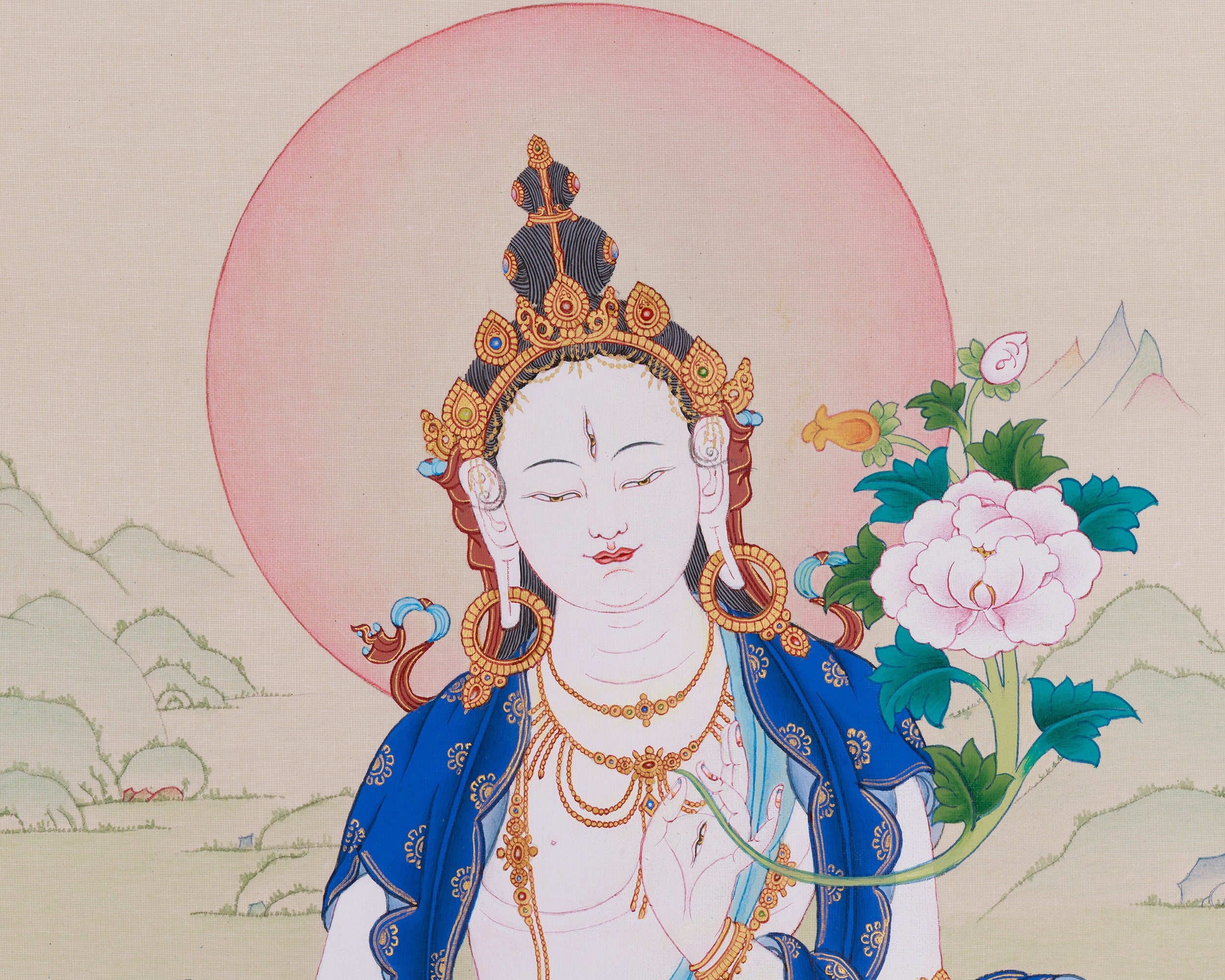 Traditional Art of White Tara | Seven-Eyed Deity Thangka