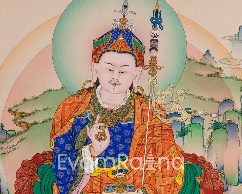 High-Quality Thangka Print To Practice Mantra Of Guru Rinpoche | Padmasambhava Tibetan Poster For Meditation