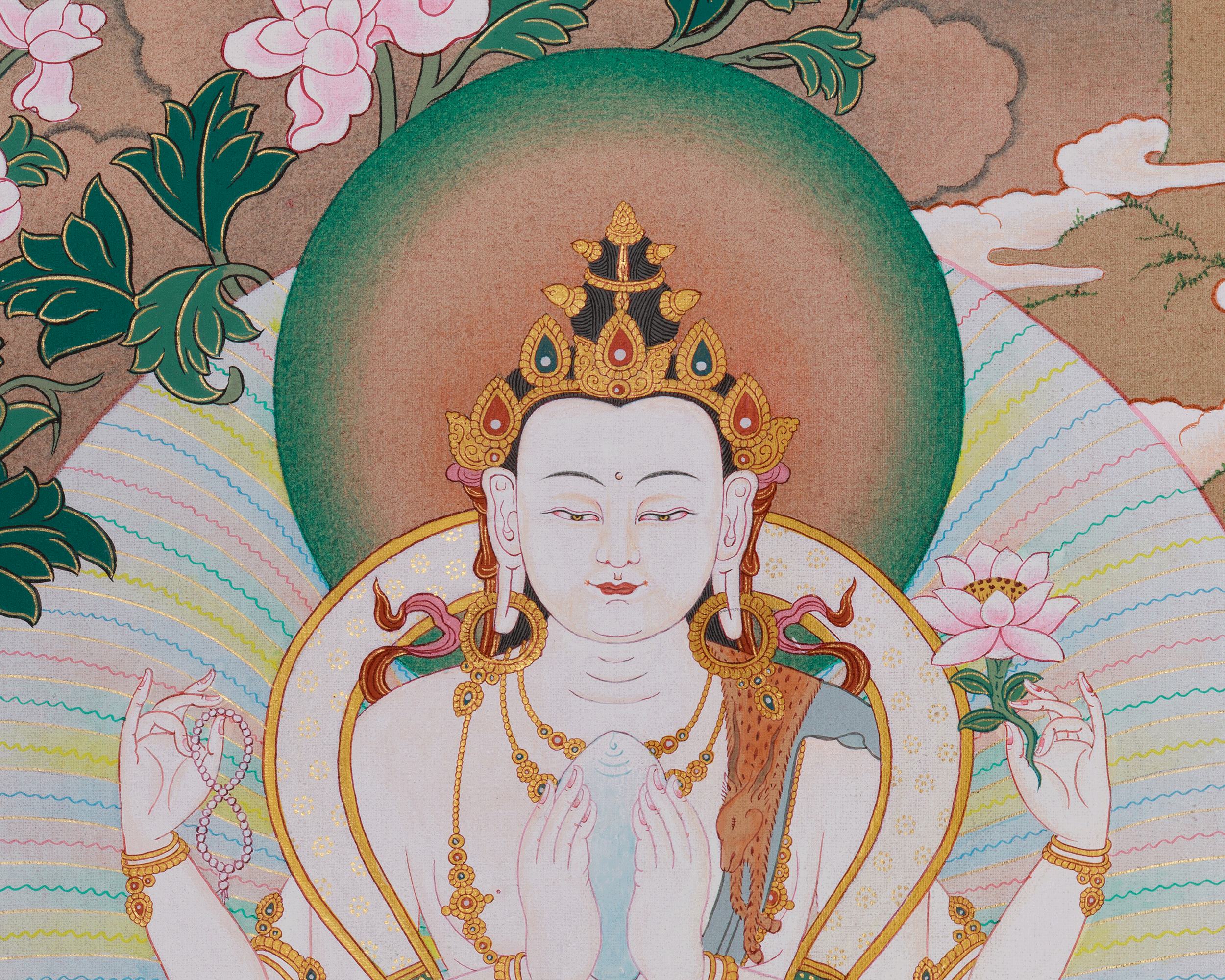 Four Armed Chenrezig Tibetan Artwork | Sacred Compassion Buddha