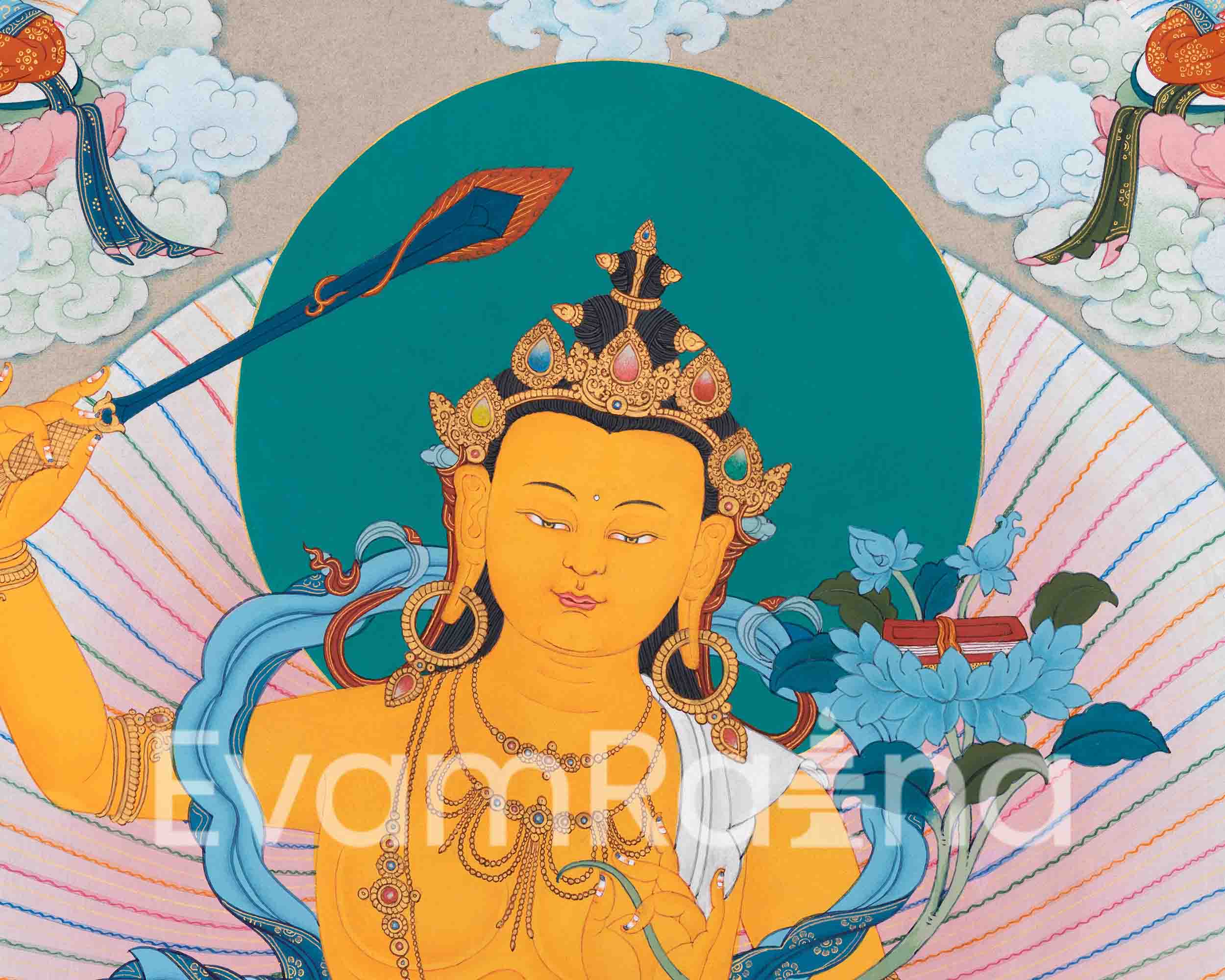5 Manjushri Thangka as a Symbol of Wisdom | Bodhisattva Art  | Traditional Wall Hanging Decor