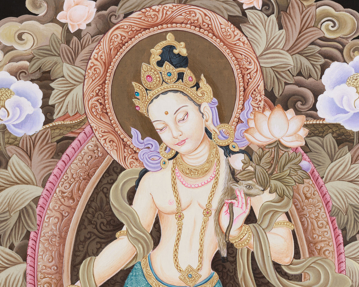 Standing Compassion Deity Chenrezig Thangka | Symbol of Divine Love