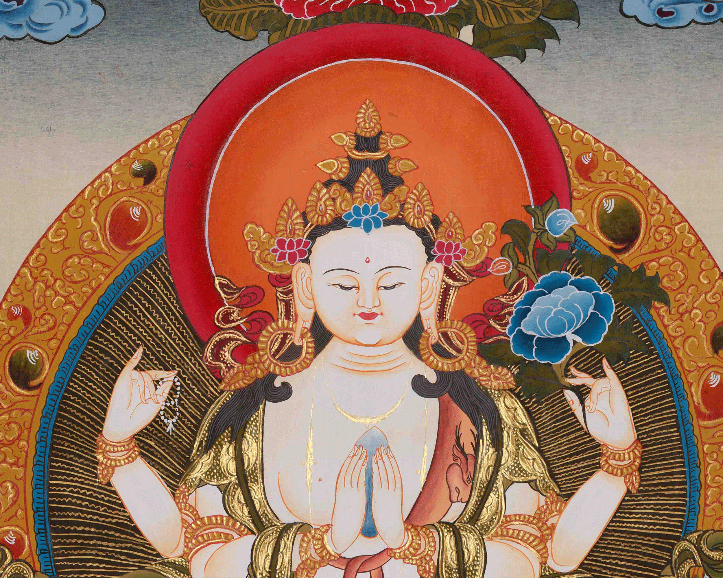 Chenrezig Bodhisattva Art | Hand Painted Avalokiteshvara Compassion Thangka