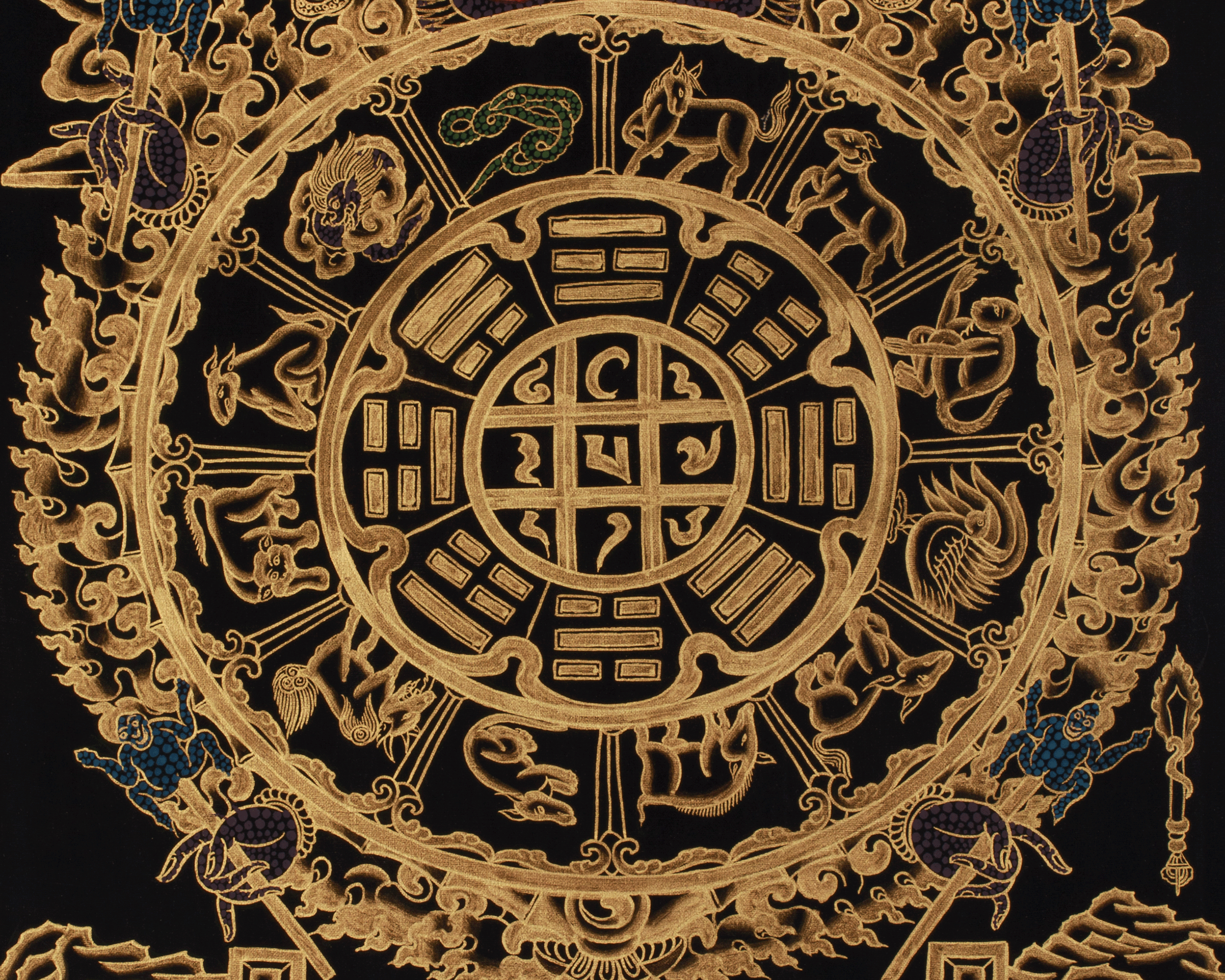 Astrological Chart Calendar Thangka | Tibetan Meditation and Cosmic Guidance Artwork
