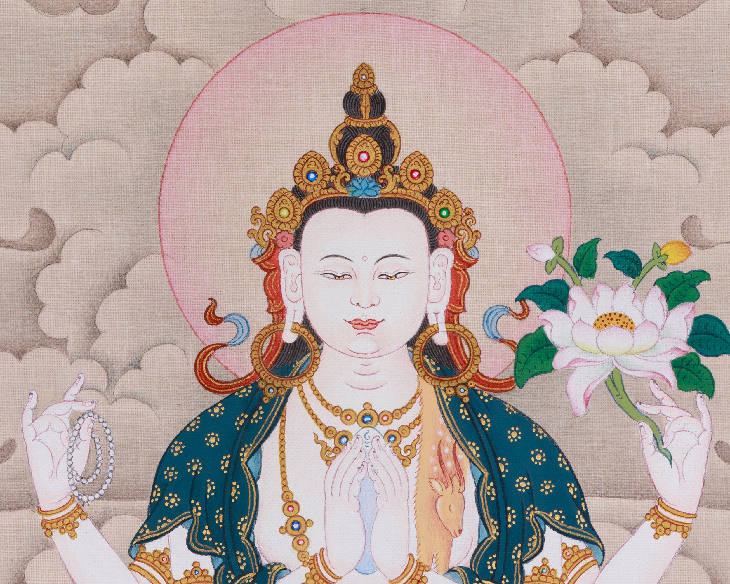 Sacred Thangka of Bodhisattva Chenrezig | Avalokiteshvara Artwork