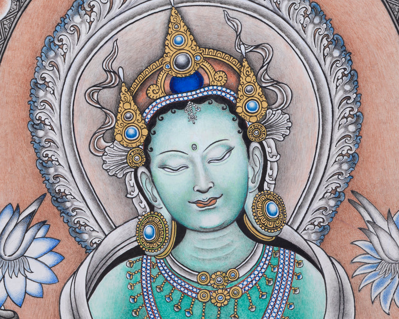 High- Quality Green Tara Guru Nepali Print | Mother Tara Nepali Painting For Home Decoration