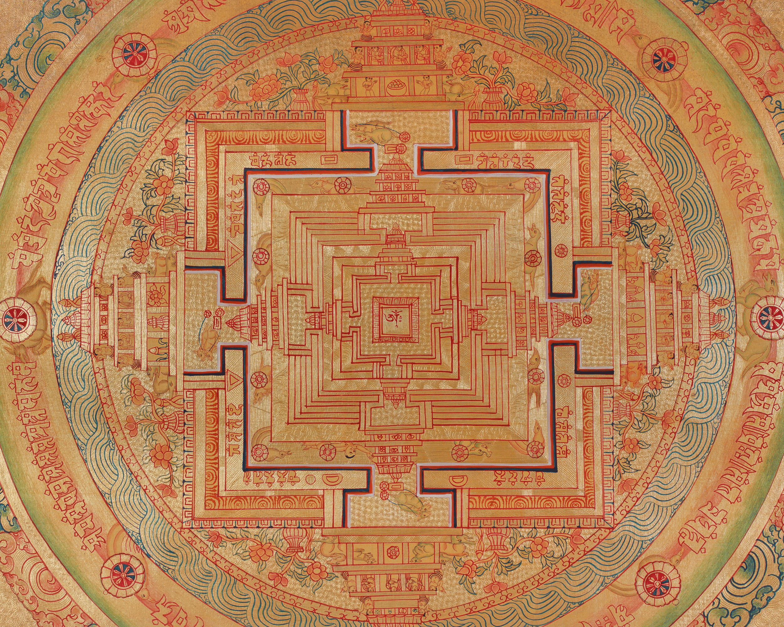Handmade Kalachakra Mandala Thangka in Gold | Ritual & Meditation Art