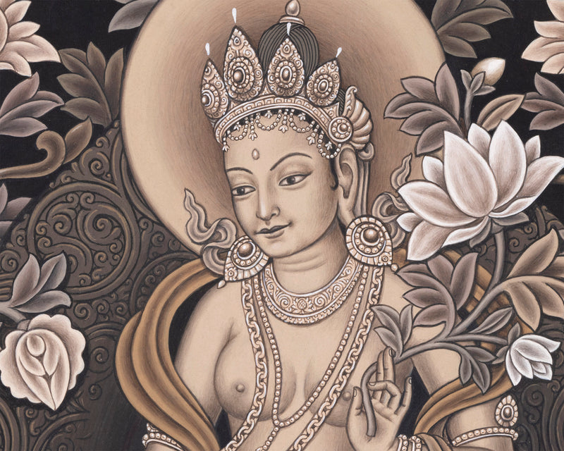 Mother Tara Mantra Practice Thangka Print | Newari Pauba Print For Mindfulness & Meditation