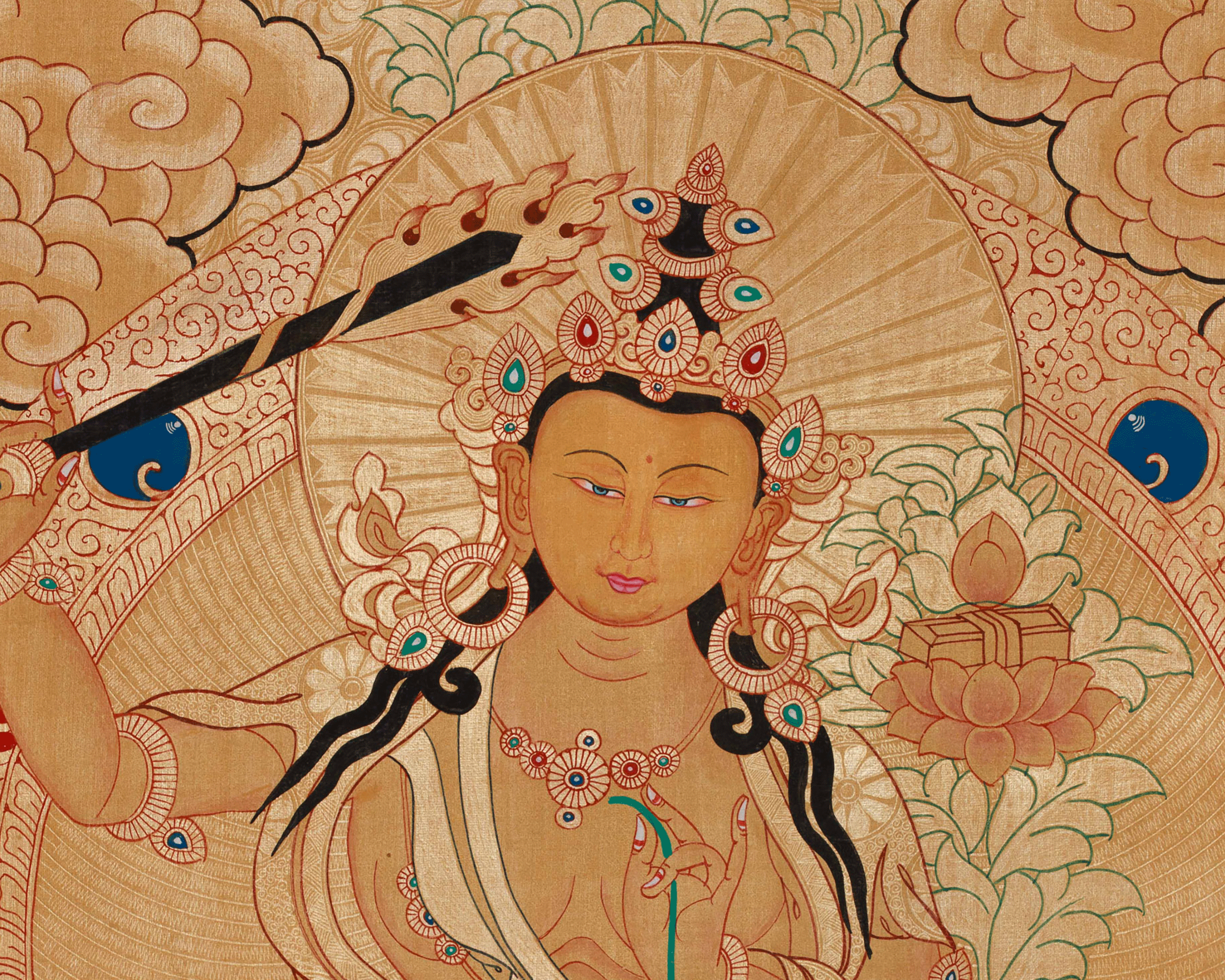 Buddhist Deity Manjushri Thangka | Wisdom Sword Protector