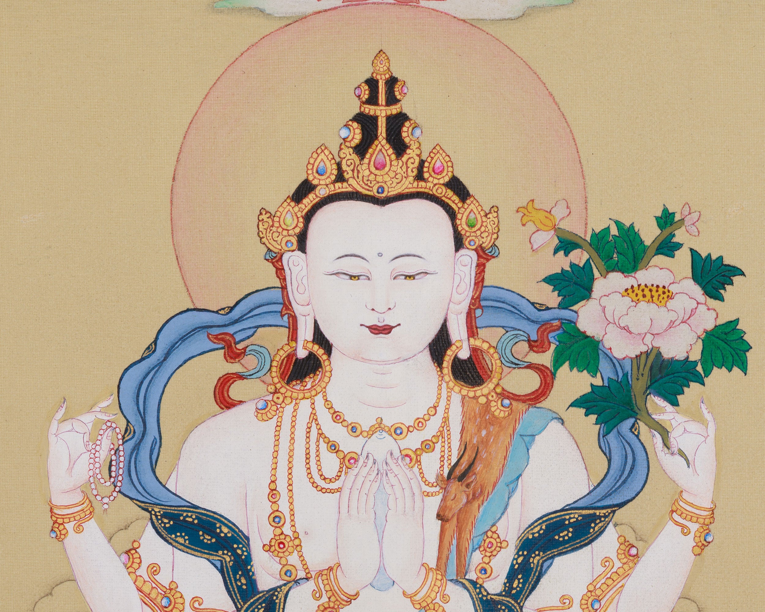 Traditional Thangka of Chenrezig with Amitabha Buddha | The Compassionate and Enlightened Beings