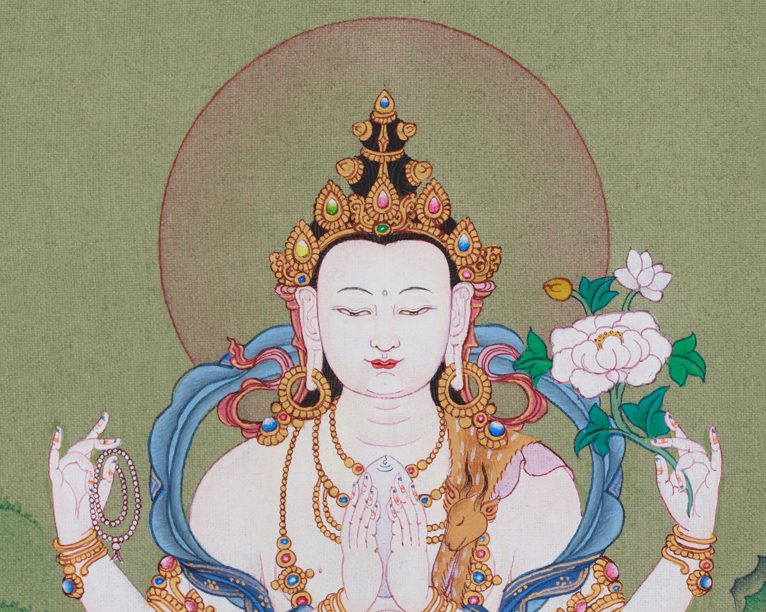 Traditional Four-Armed Avalokiteshvara Thangka | Chenrezig Painting
