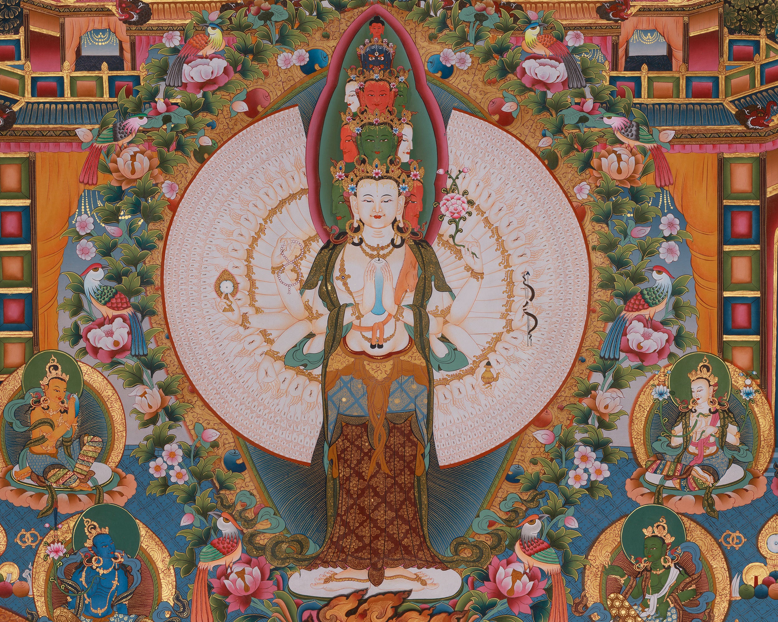 1000 Armed Chenrezig Art | Avalokiteshvara Thangka | Buddhist Deity