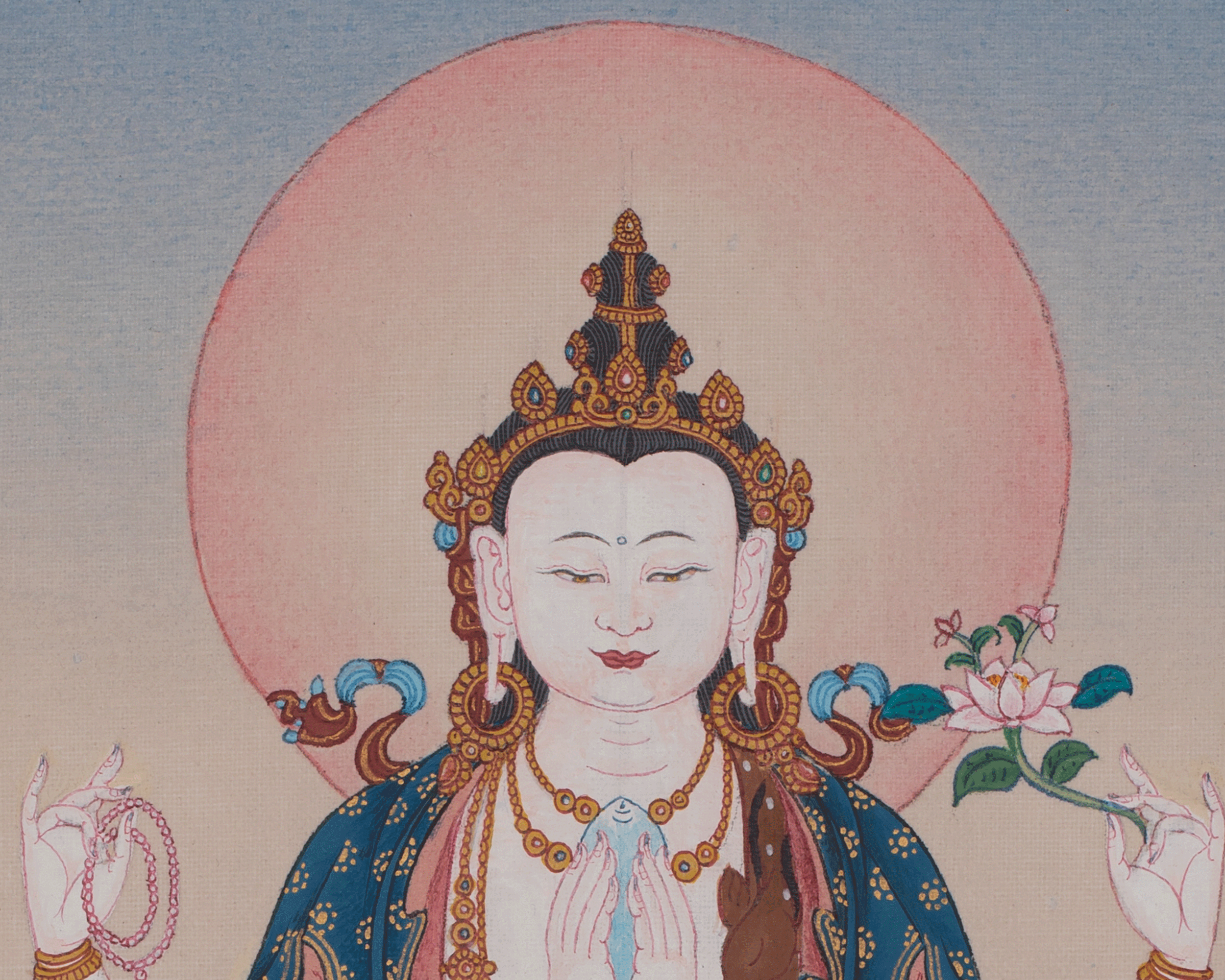 Bodhisattva Chenrezig Artwork | Tibetan Compassion Thangka | Embodiment of Universal Love