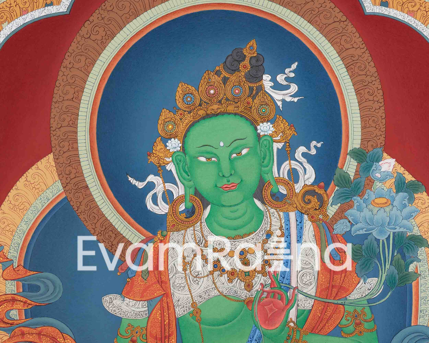 Green Tara Thangka Print | Green Tara Guru| Wall Decor