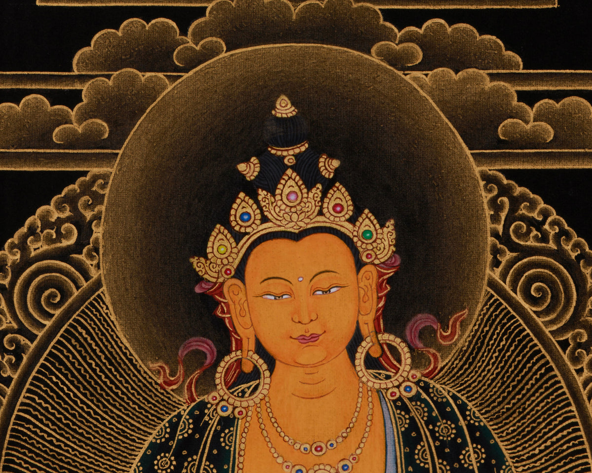 24K Gold Thangka of Kshitigarbha | Symbol of Compassion, Afterlife Guidance & Deep Meditation