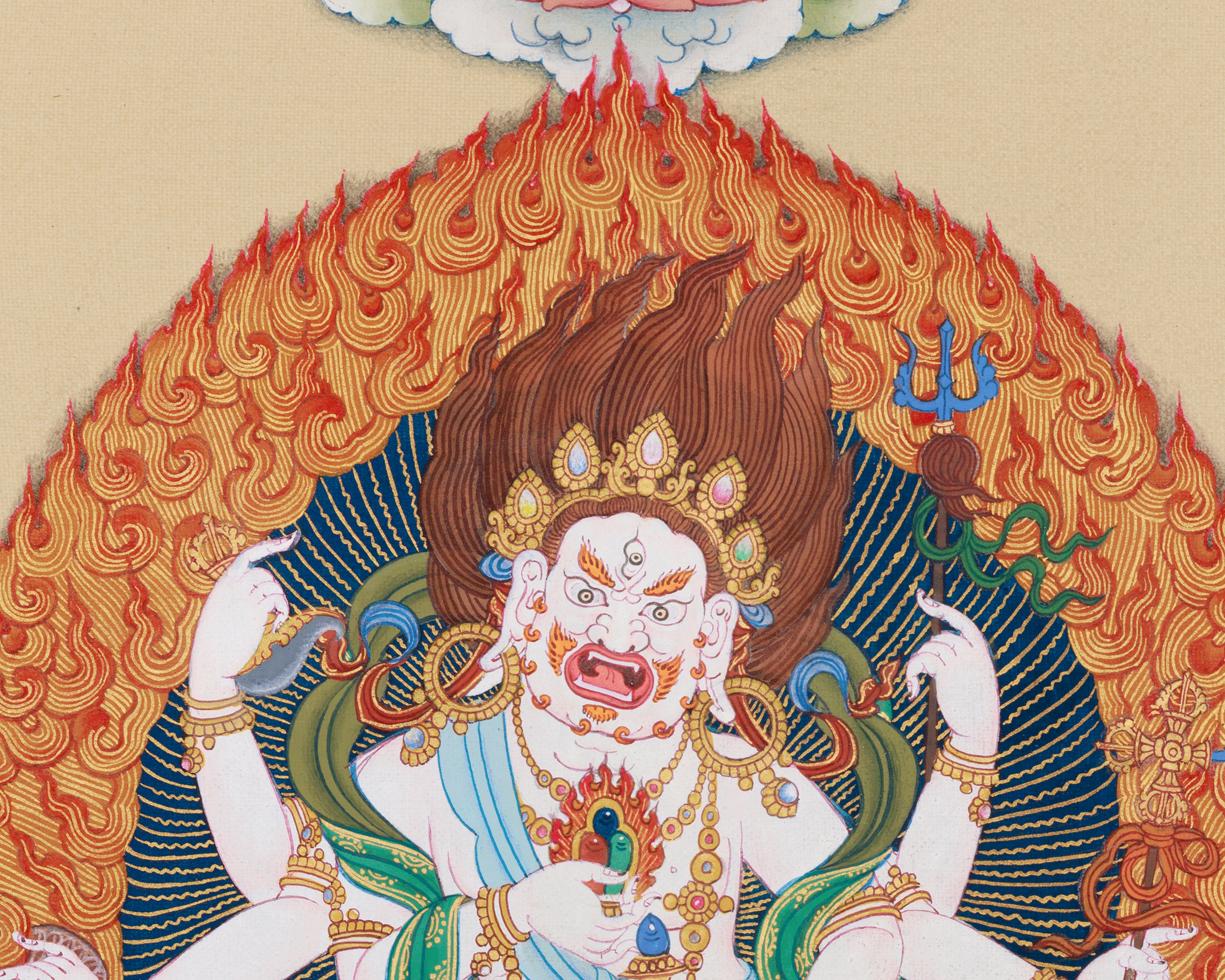 Sacred Buddhist Deity White Mahakala | Thangka of the Prosperity Guardian