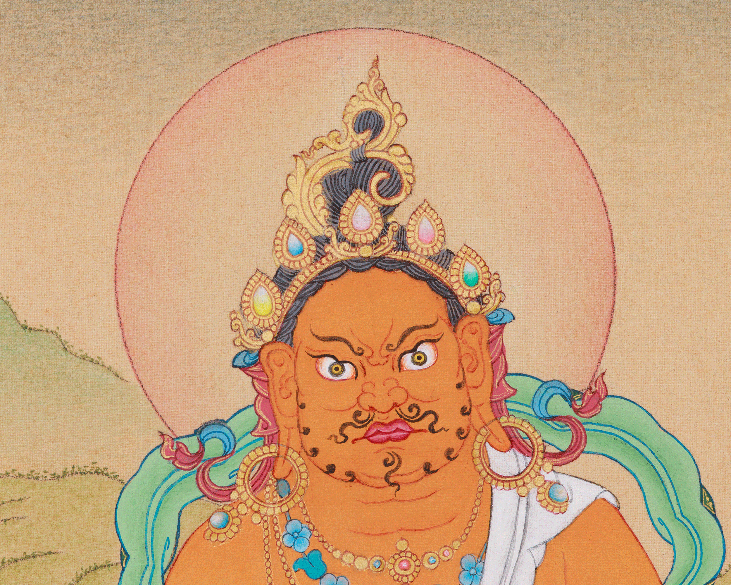 Kuber, Buddhist Wealth Deity | Yellow Dzambhala Thangka for Prosperity