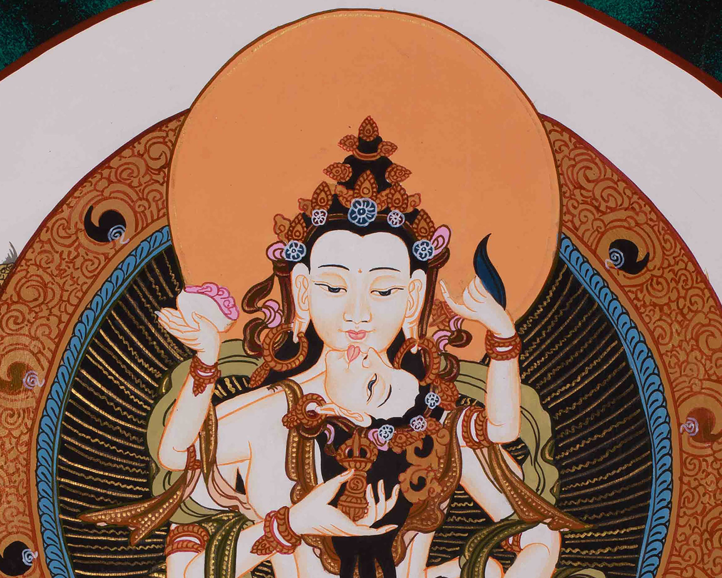 Traditional Thangka of Vajrasattva With Consort | Symbolized Purification and Enlightenment