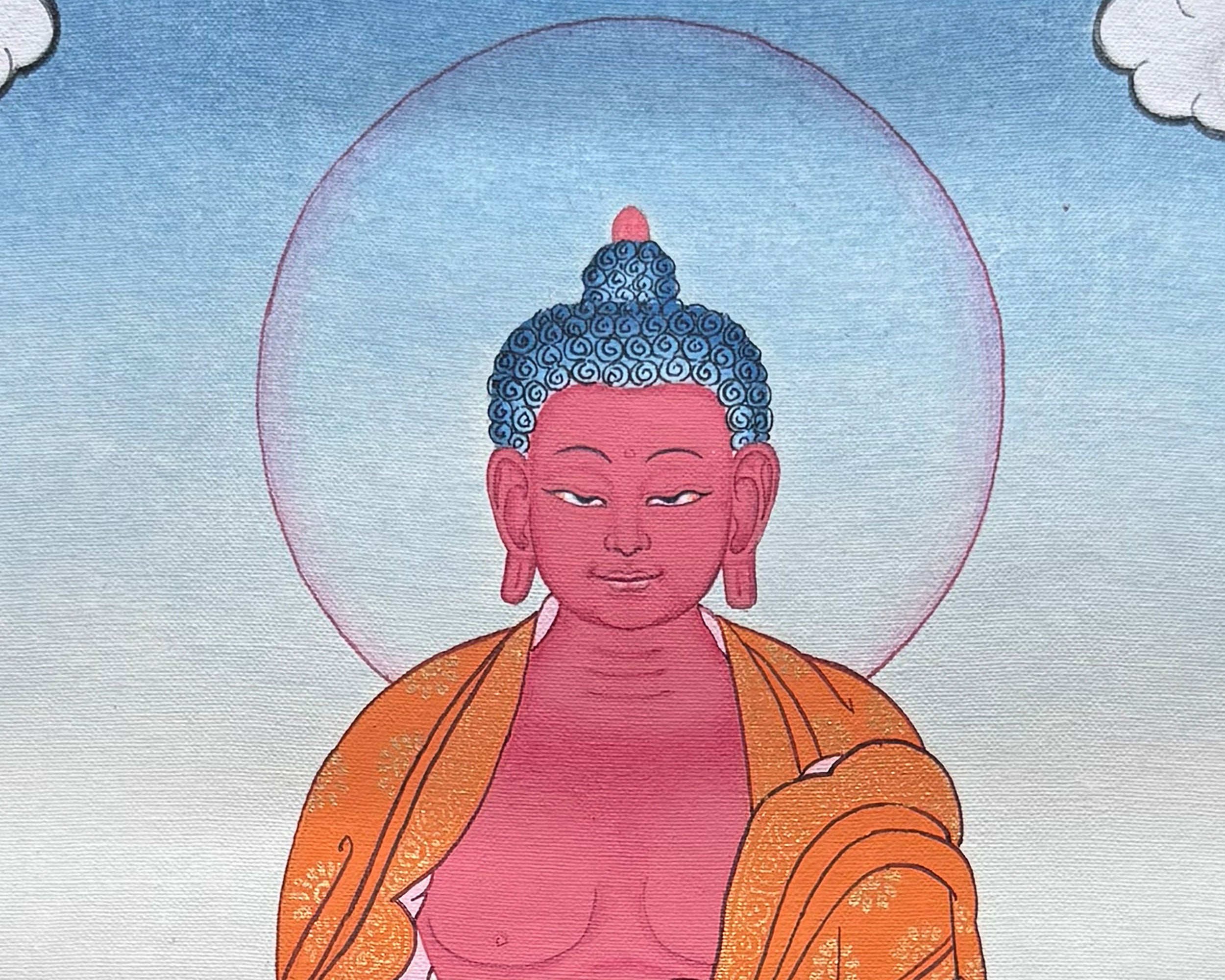 Tibetan Amitabha Buddha Thangka with Brocade | Buddha of Infinite Light
