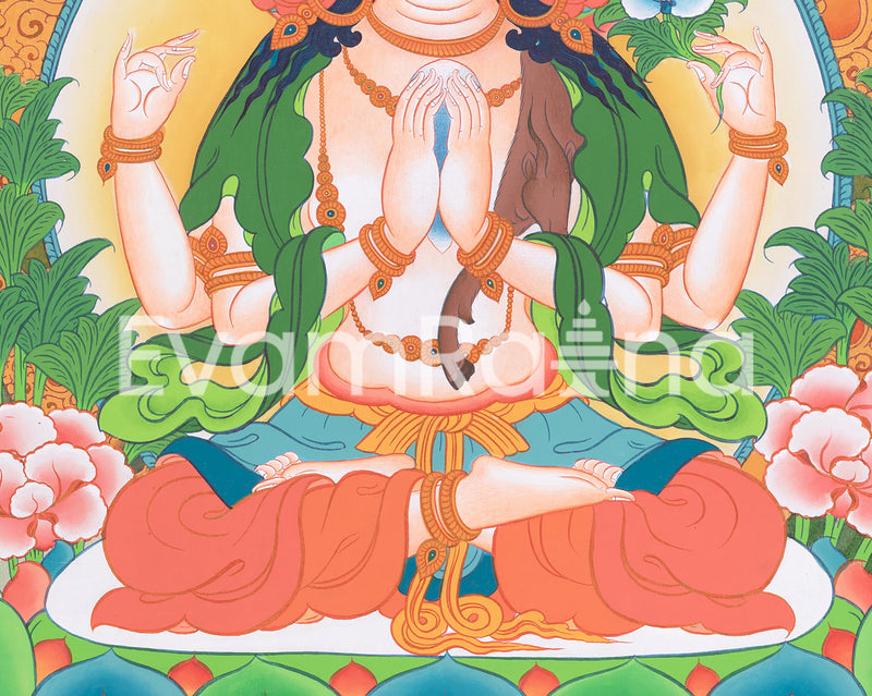 Traditional Chenresig Thangka | The Bodhisattva Of Compassion | Religious Wall Decors
