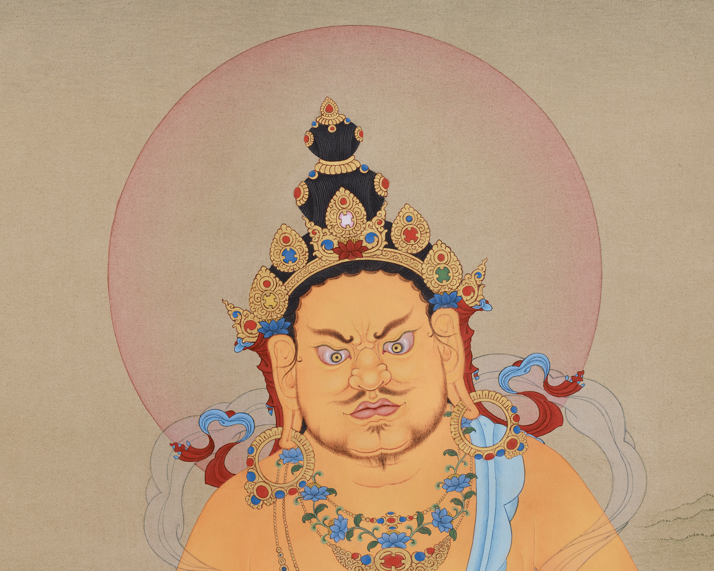 40 Inches Dzambhala Thangka | The Deity of Wealth, Prosperity, and Spiritual Abundance