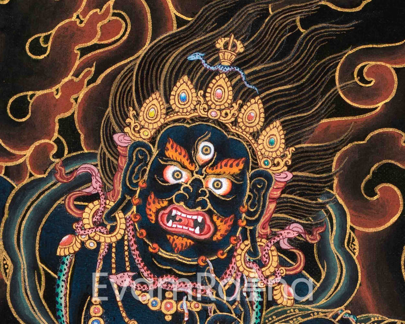 Exquisite Black and Gold  Vajrapani Thangka | Traditional Buddhist Artwork