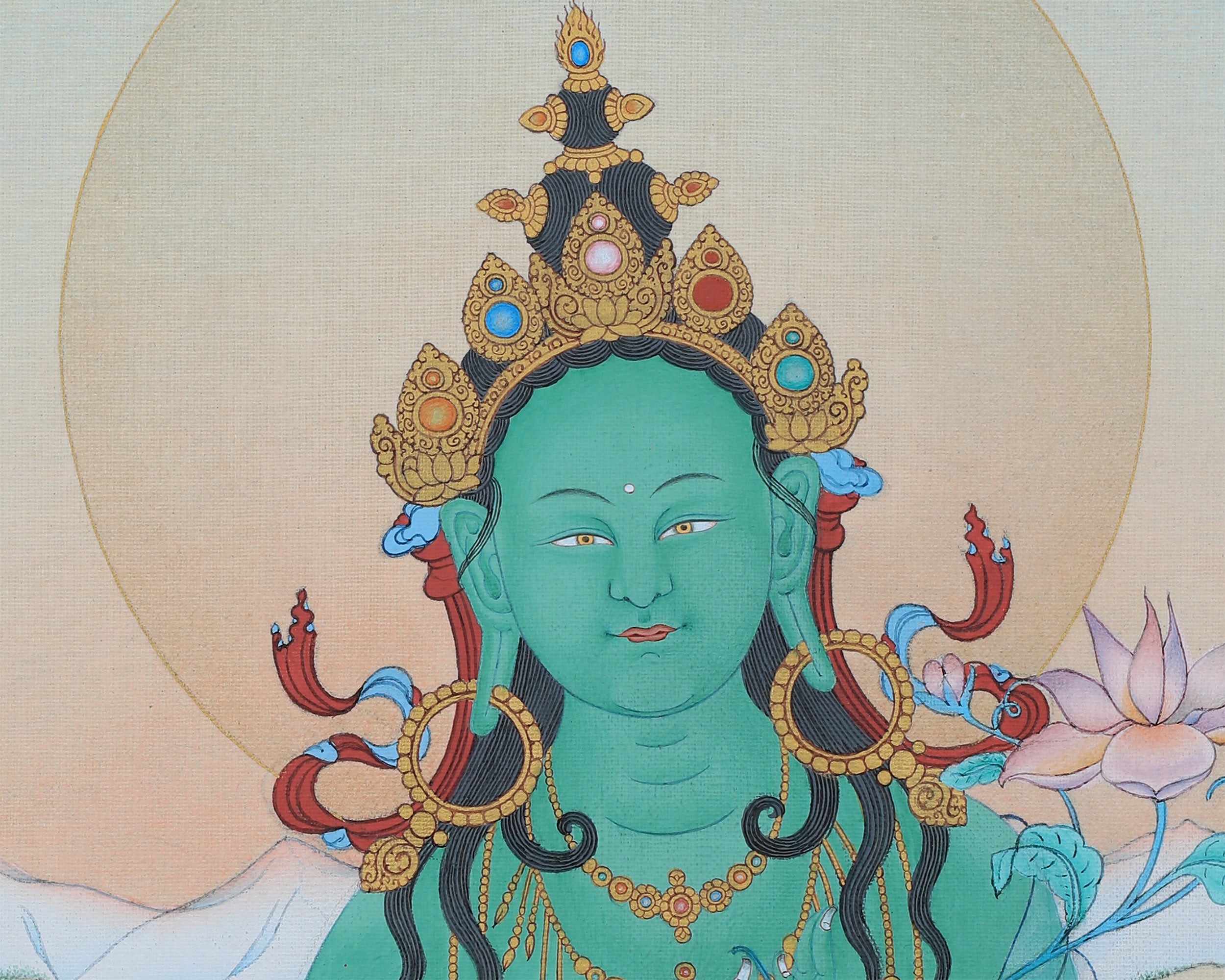 Mother Green Tara Thangka Print | Goddess of Compassion | Tibetan Buddhist Artwork