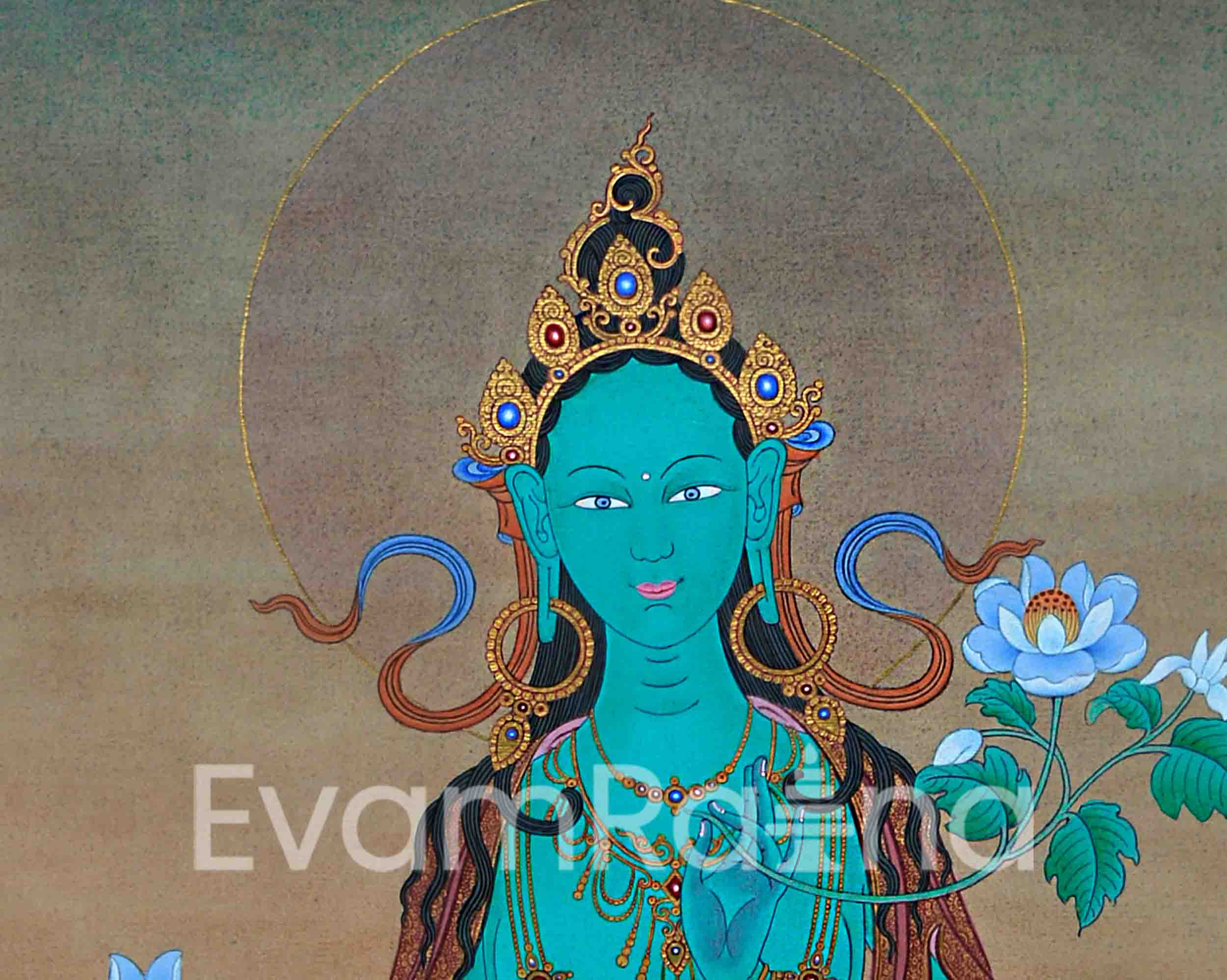 Green Tara Thangka For Meditation | Mother Tara Goddess | Buddhist Wall Decors