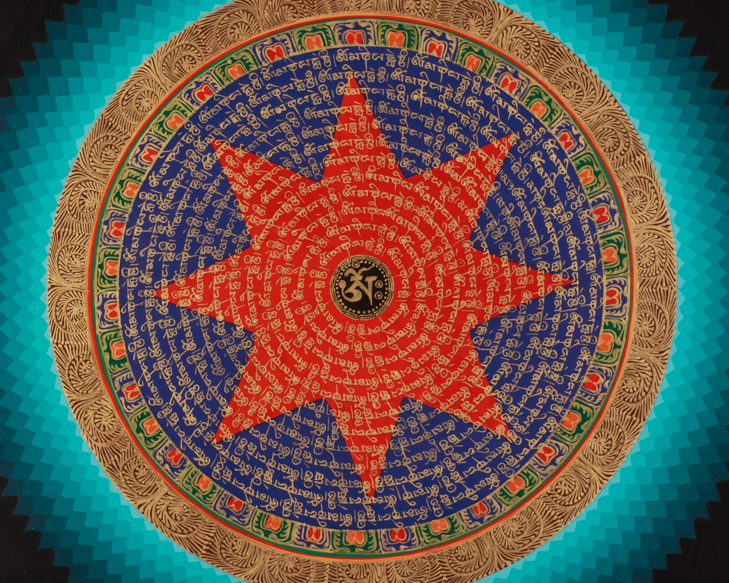 Mantra Mandala Wall Hanging Art | Hand-Painted Buddhist Thangka